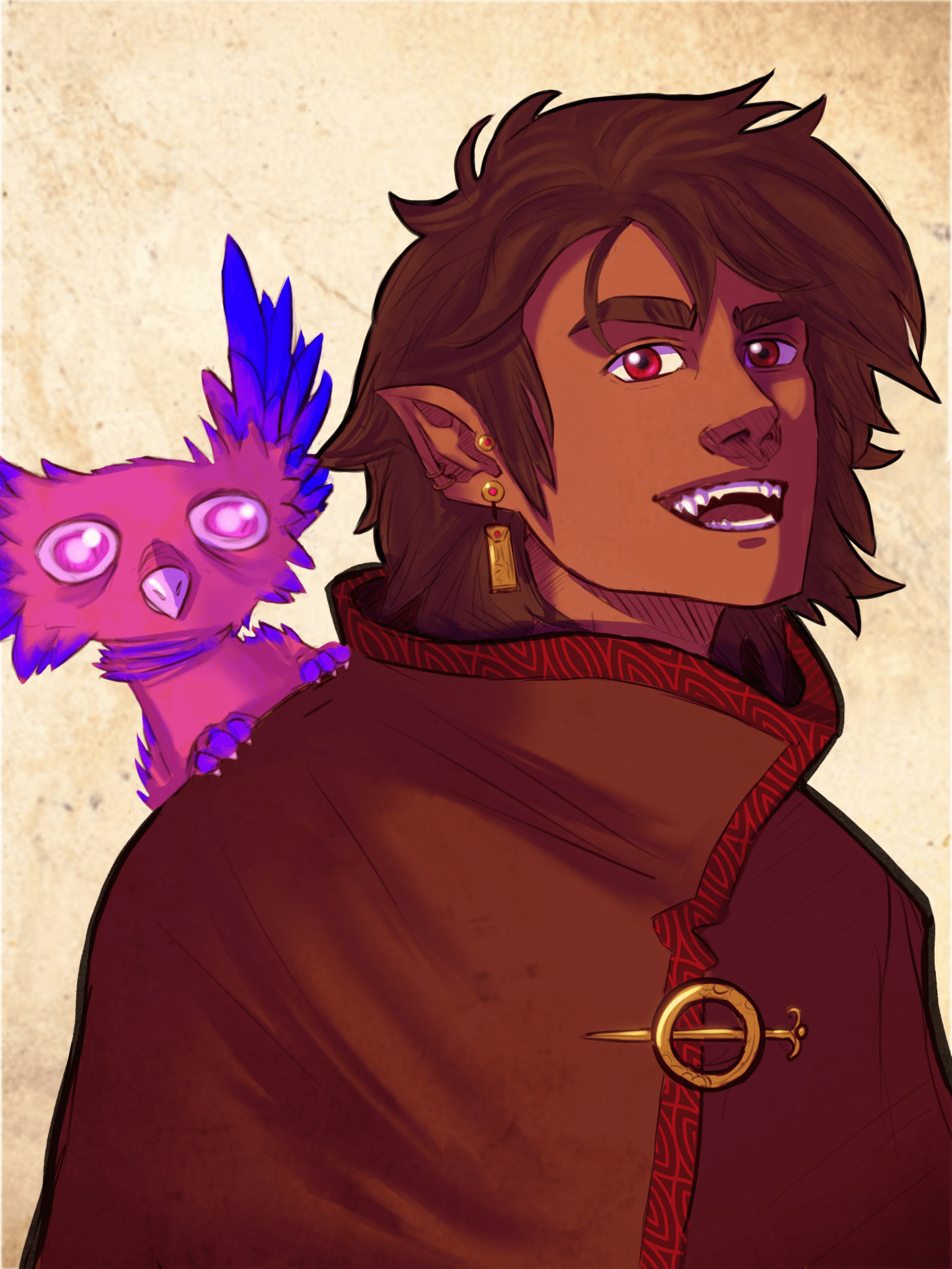 OC] Dalat the Dhampir Warlock and Quillion his familiar : rDnD