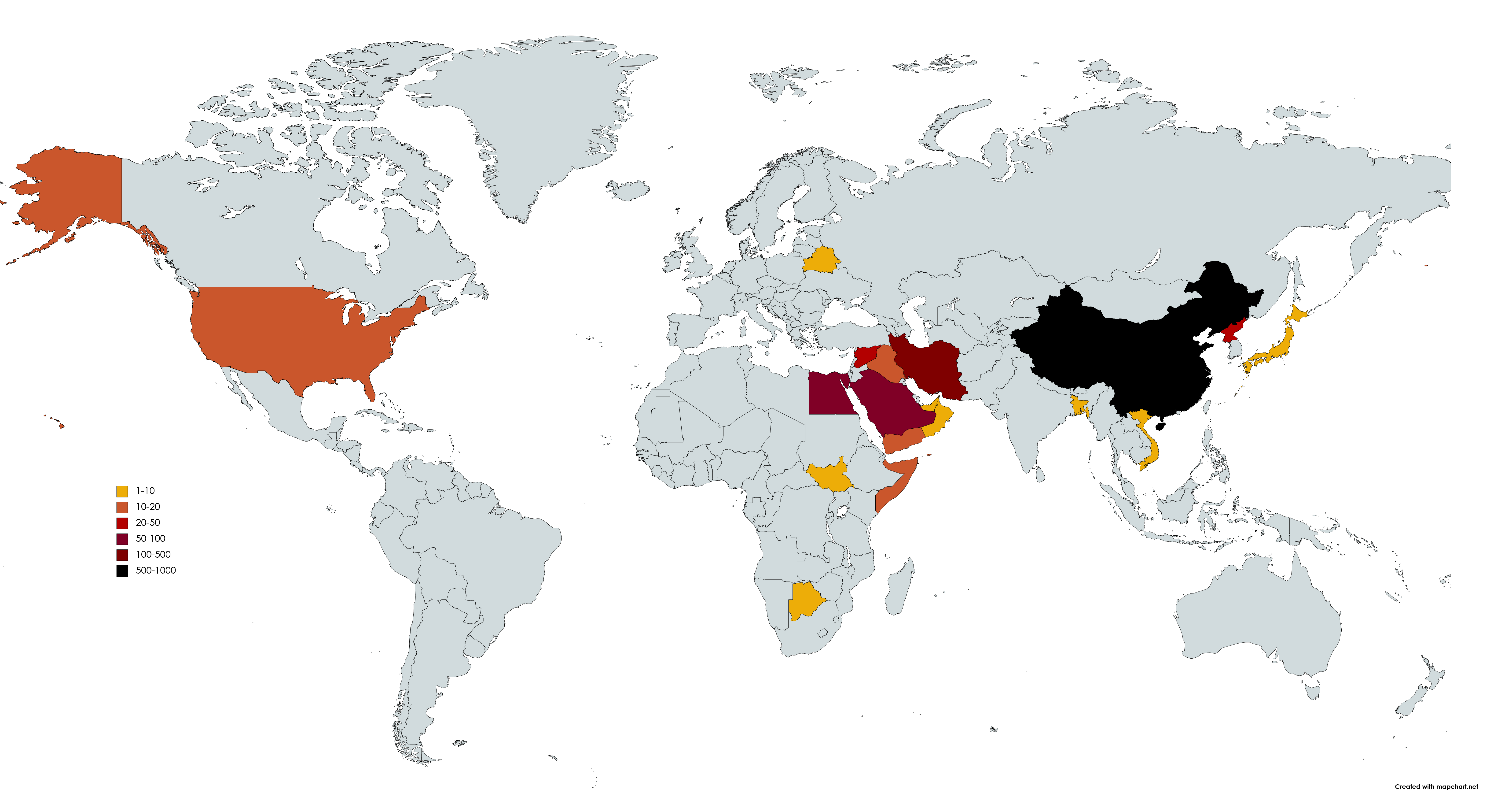 Number of people executed by country - 2021 (Amnesty International) :  rMapPorn