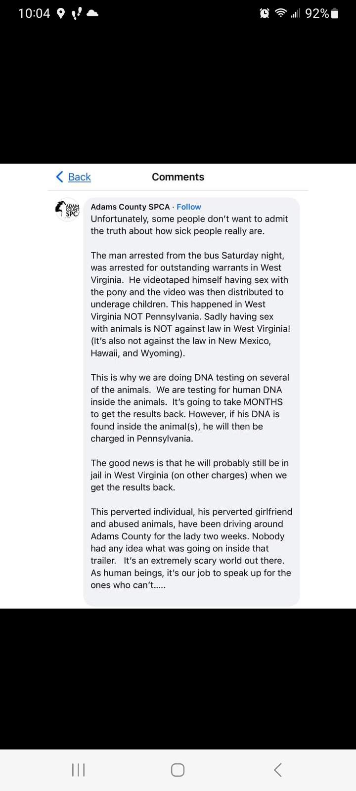 Bus in Pennsylvania found carrying animals used for alleged bestiality;  driver arrested : rPennsylvania