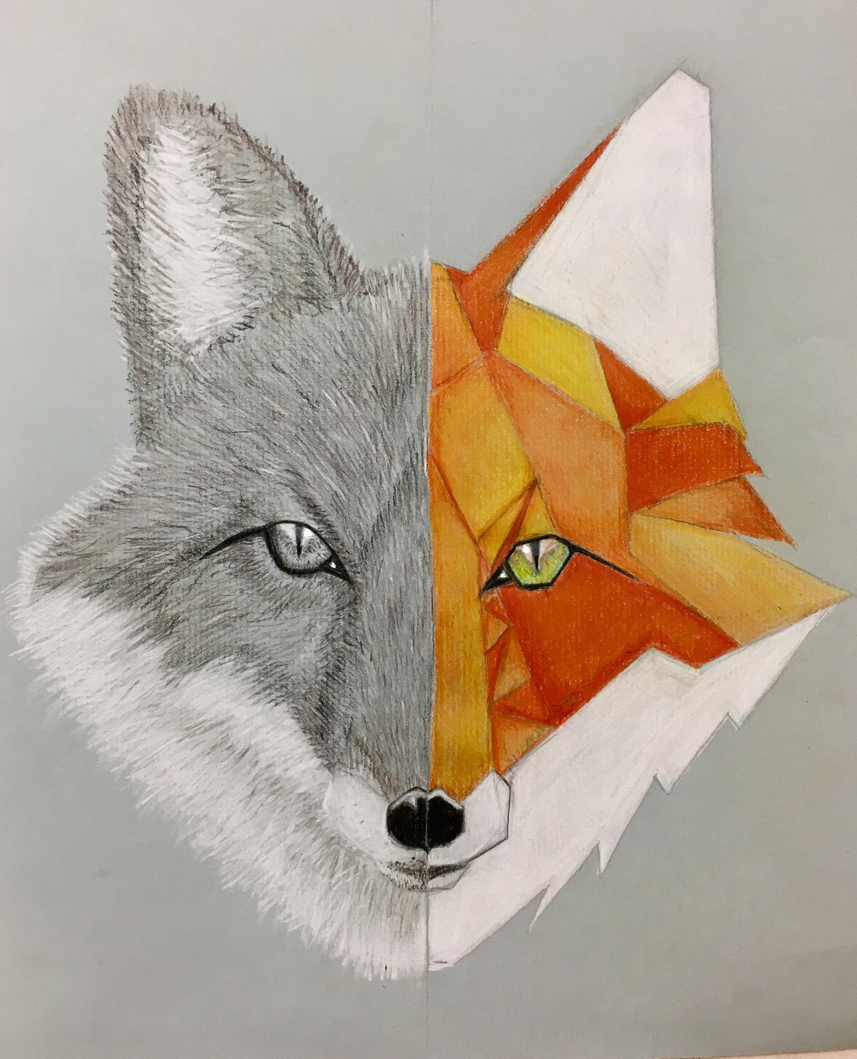 Colored pencil abstract drawing for a friend drawing . Abstract Fox Colored Pencil 9x12 R Art