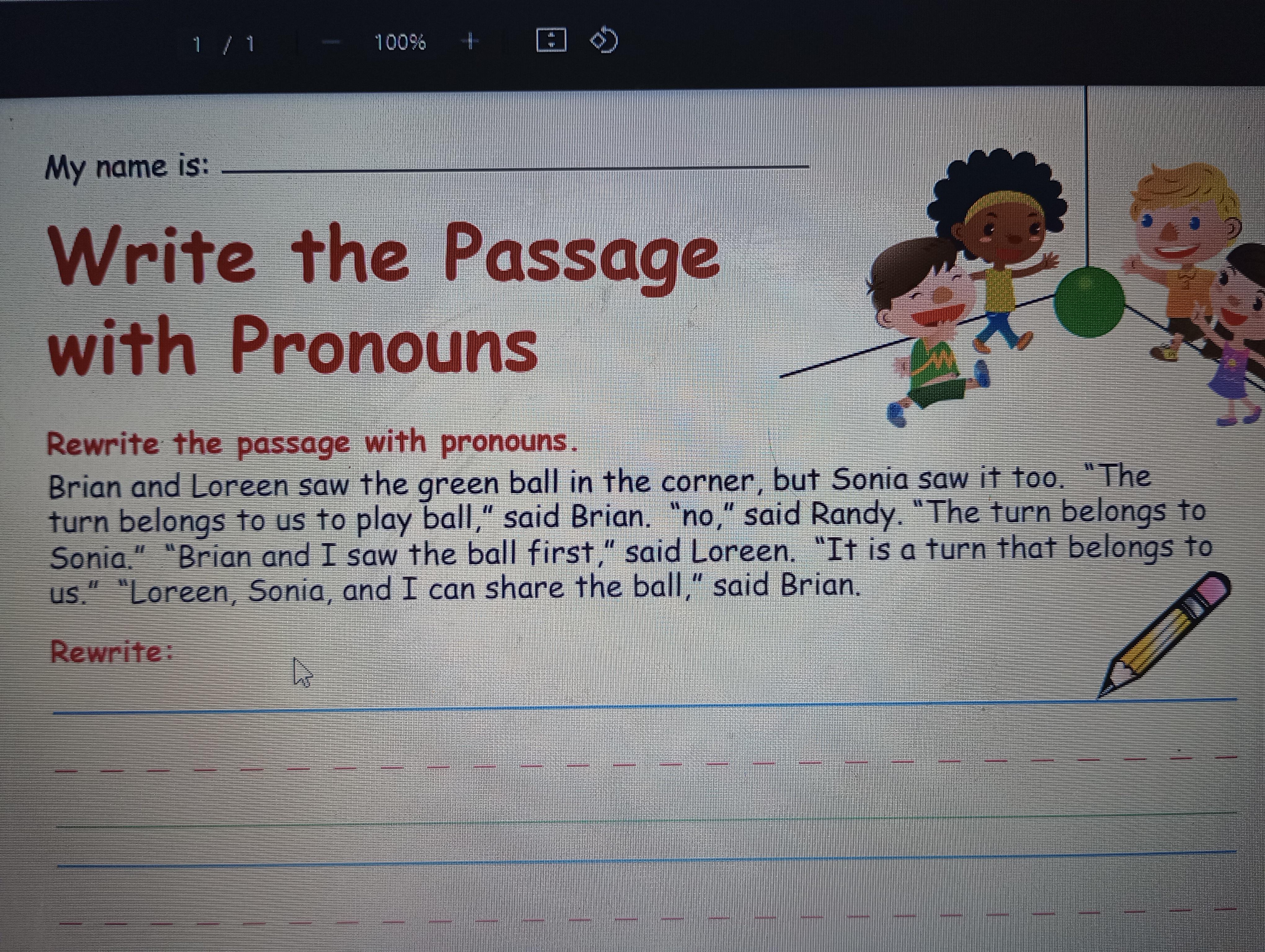2nd grade language arts] rewrite passage using pronouns : rHomeworkHelp