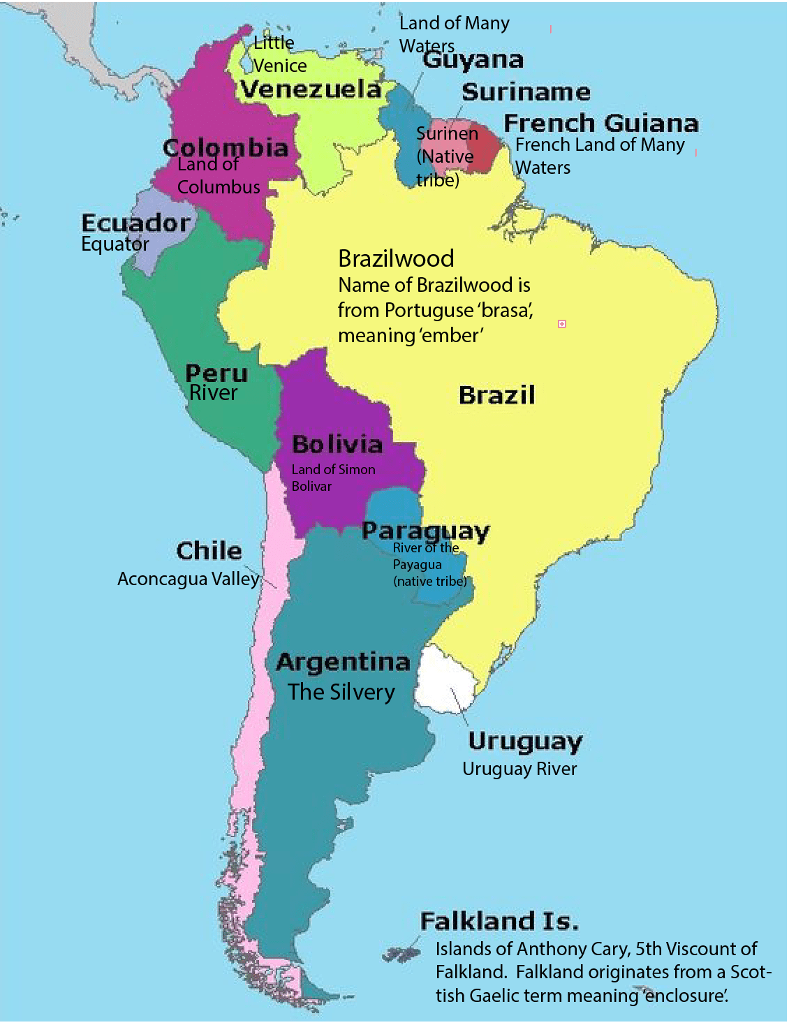 South america map countries only