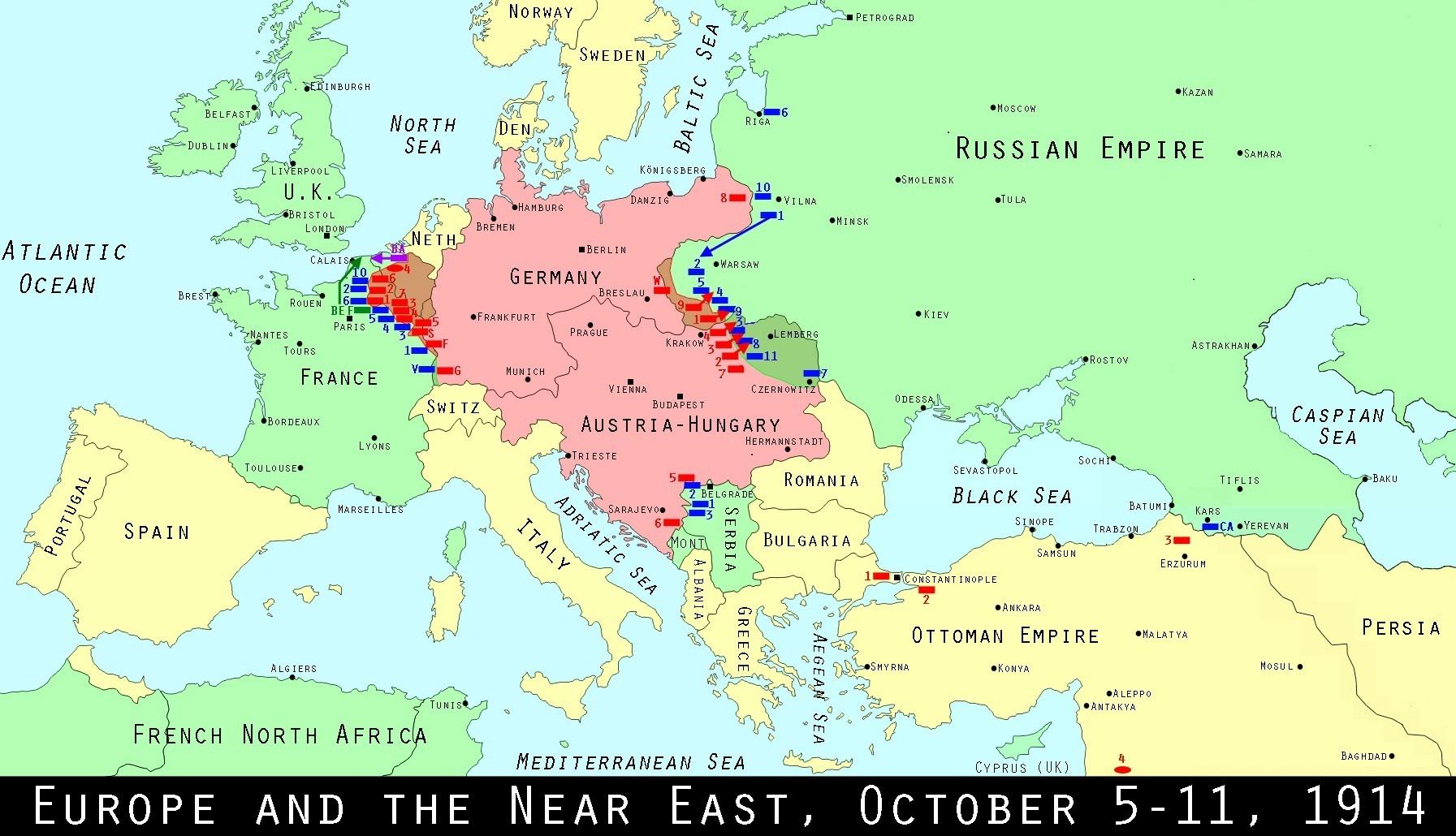 Europe and the near east, october 5-11,1914, 2 months after outbreak of ww1