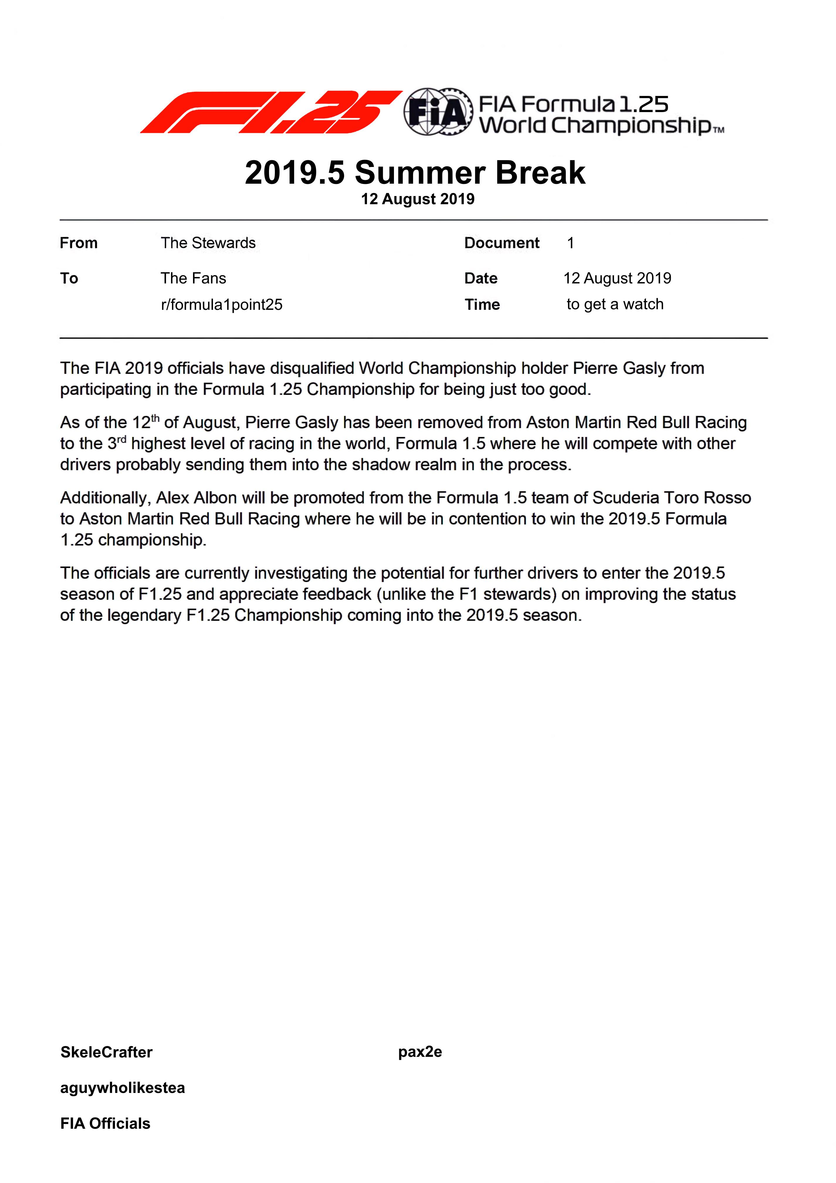 Official Statement The 2019 Season Has Ended With The