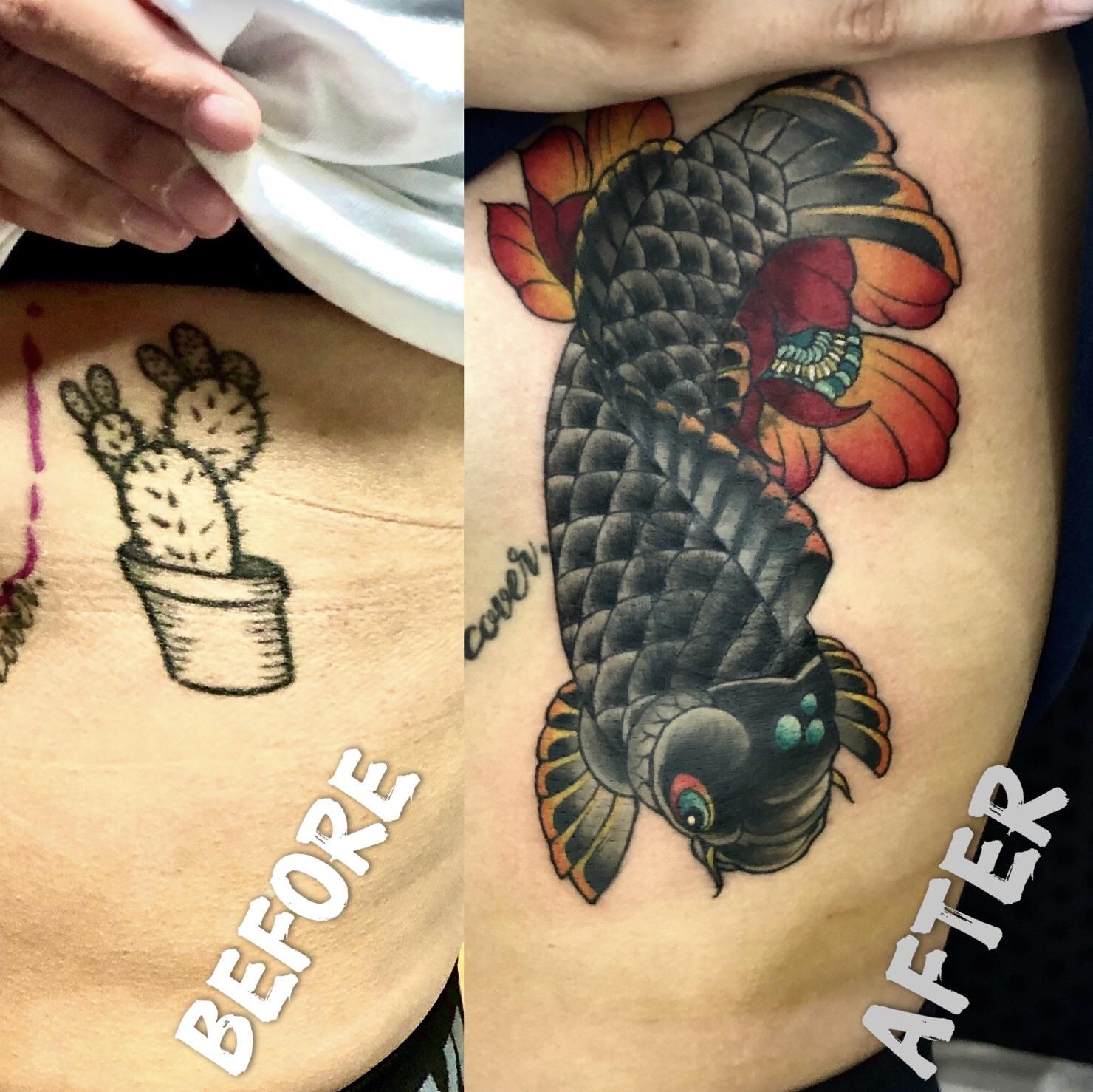 Cover Up Koi Fish Done By Jonny Elliott At Iron Key Studio In Peoria Arizona Cooltattoojonny I G Jonny Elliott Phx Tattoo