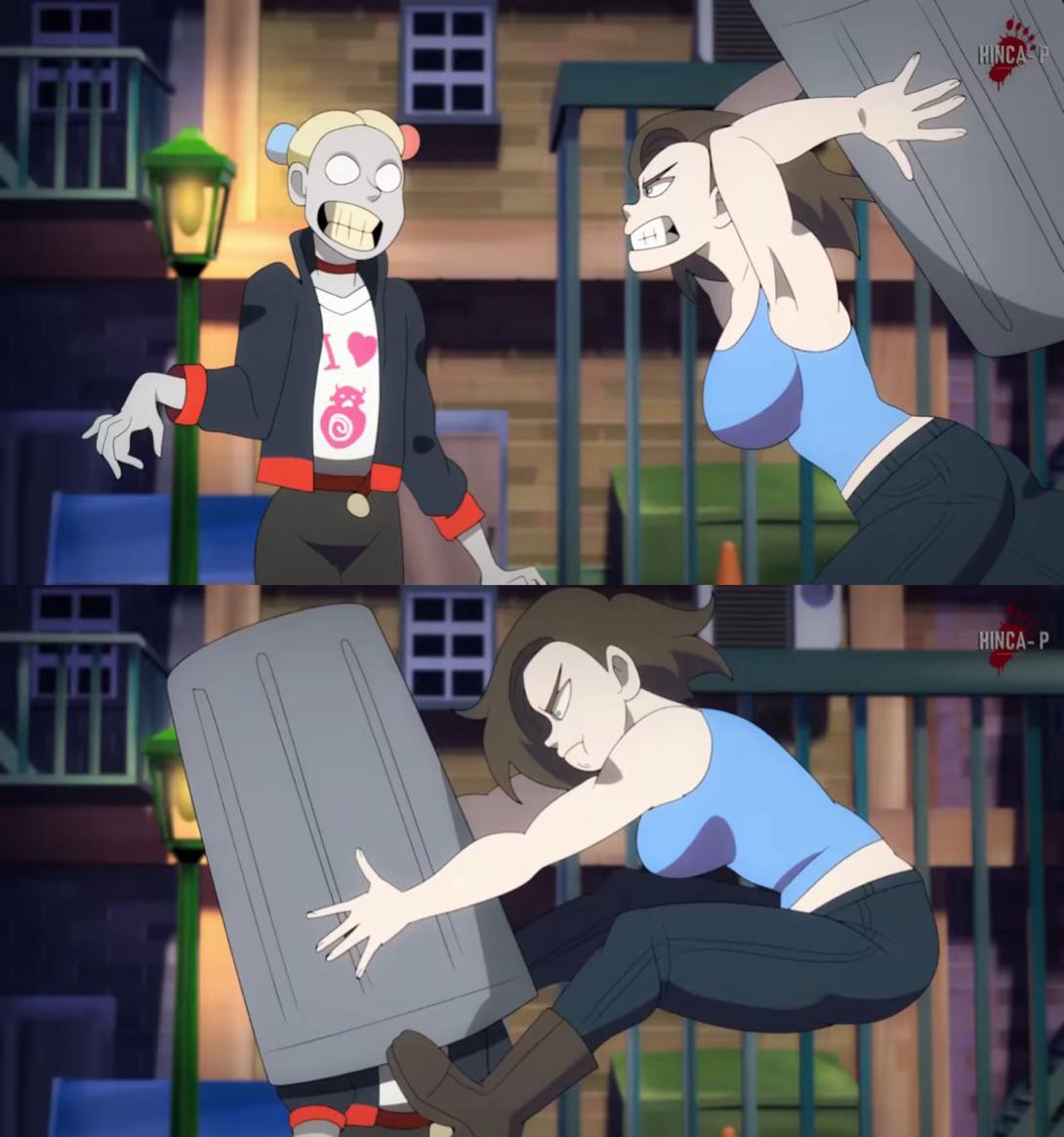 Jill Valentine putting a trash can on Zombie Kill The Justice League Harley  Quinn : rMemeTemplatesOfficial
