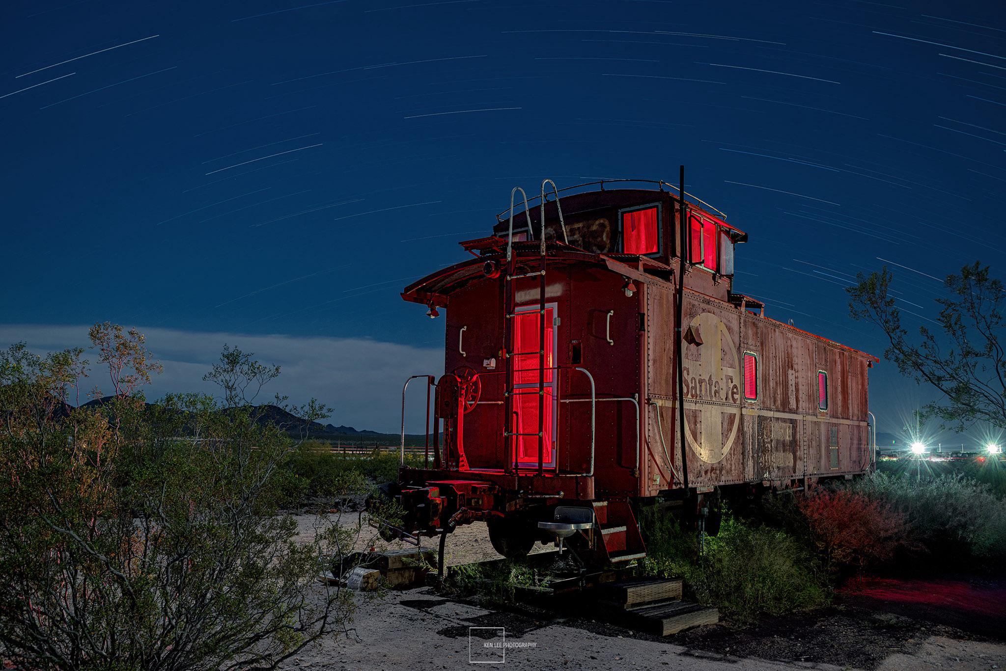 Night photo of Santa Fe caboose (OC)(2048x1638) : rTrainPorn