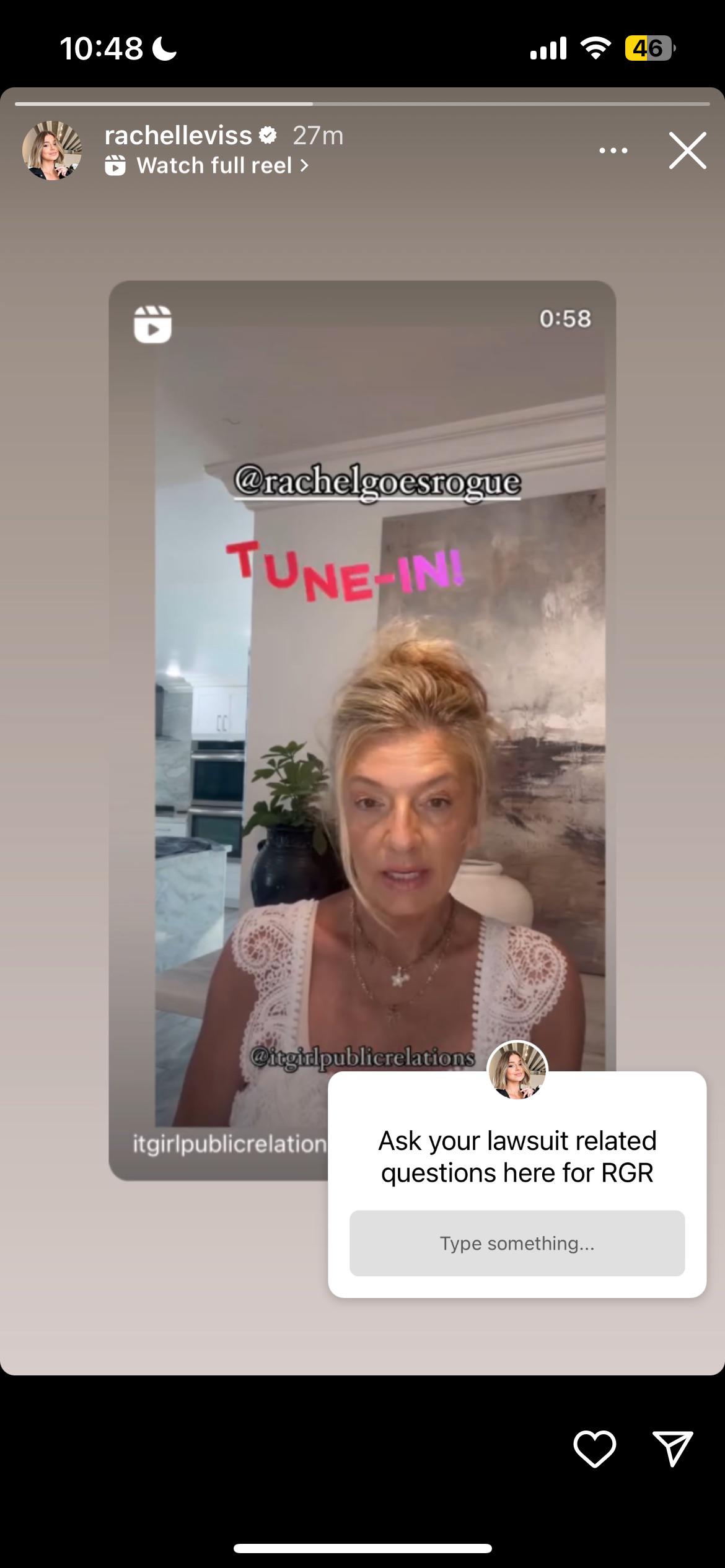 Rachel Goes Rogue podcast posted an IG question “Ask your lawsuit related  questions for RGR” : rvanderpumprules