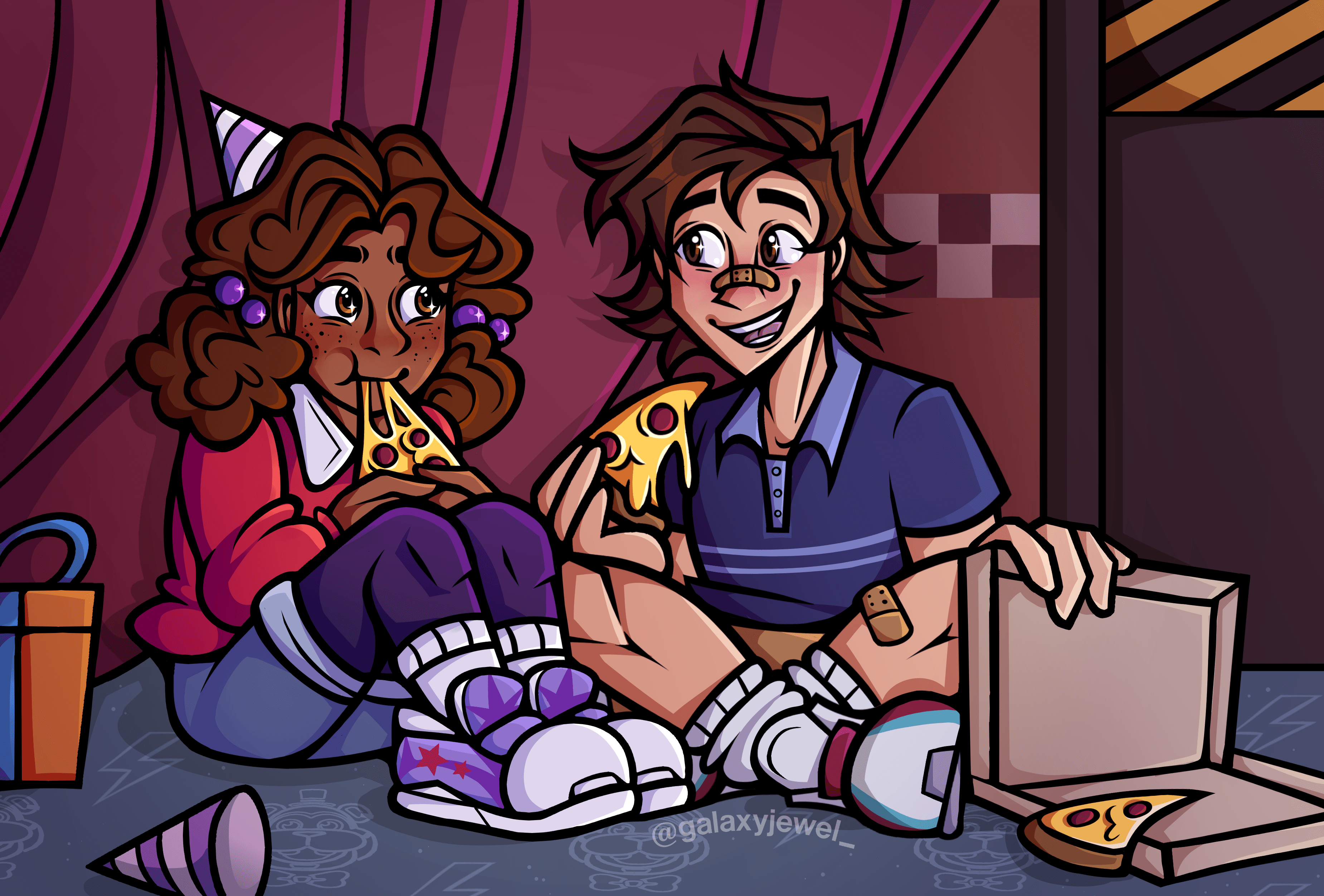 Cassie and Gregory having a pizza (fanart) : rfivenightsatfreddys