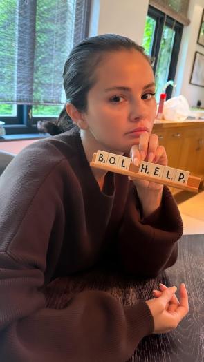 Selena in a brown crewneck sweatshirt – IG Story June 2026