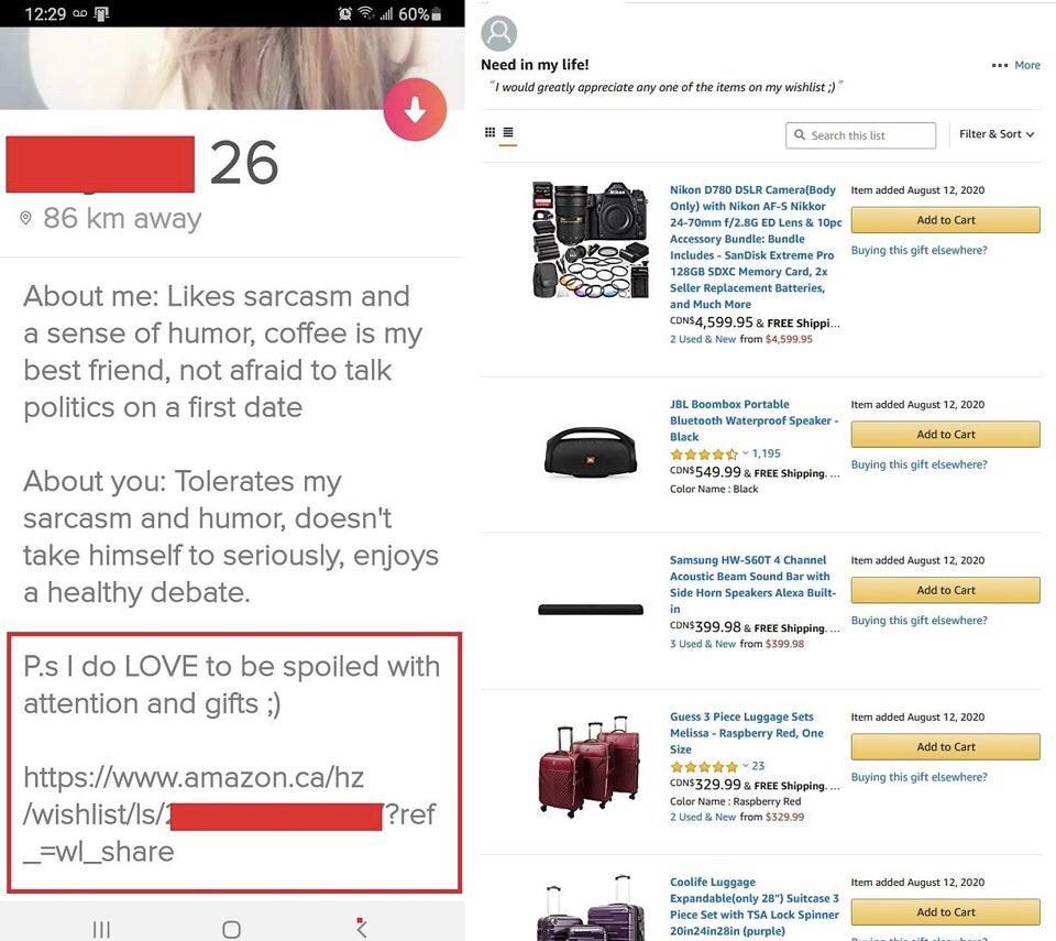 posting your amazon wishlist on tinder rtrashy on strangers buy amazon wish list reddit