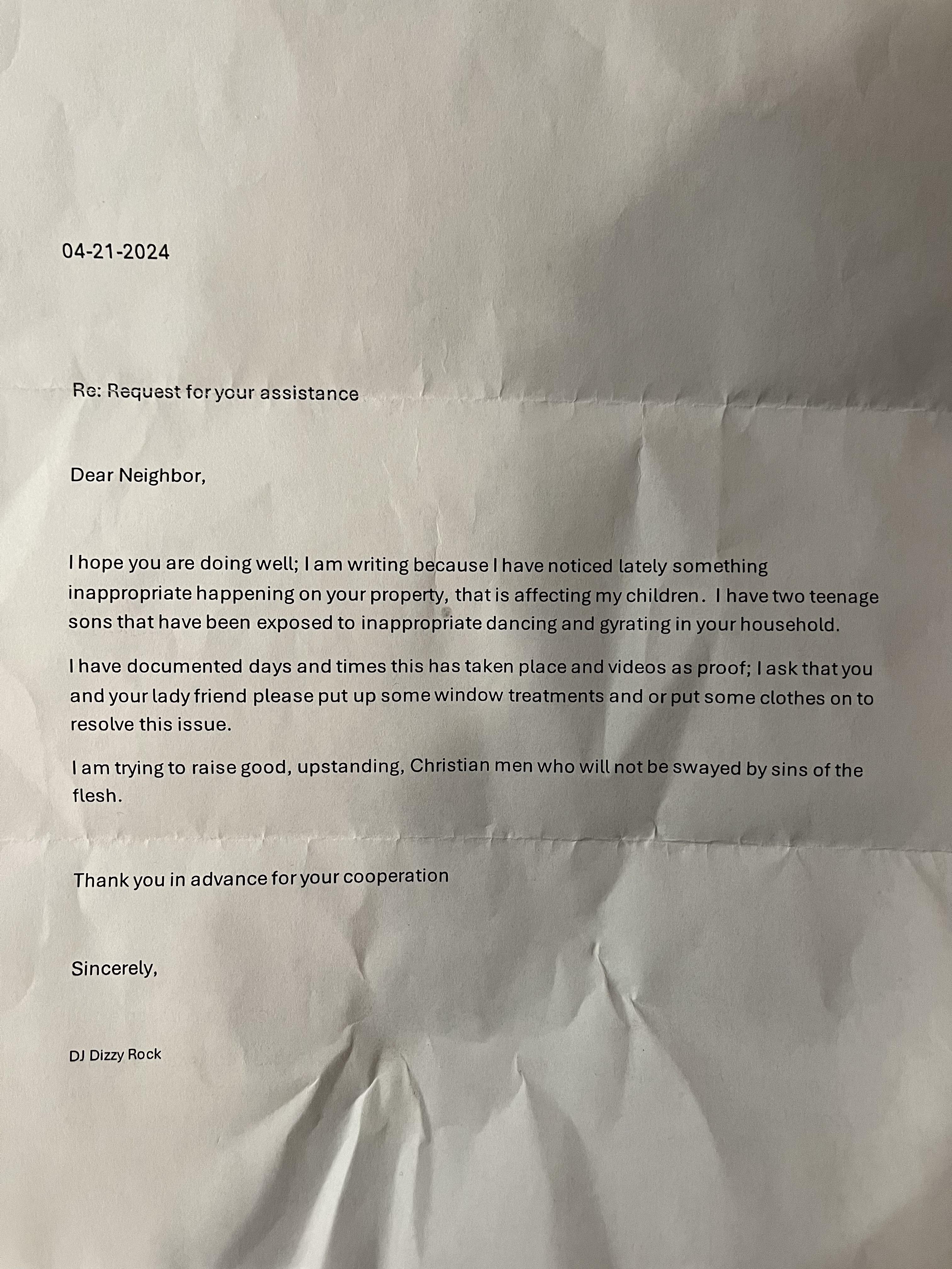 Letter from a concerned neighbor : rfunny