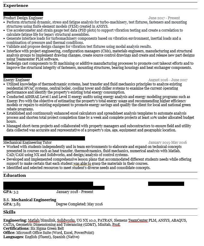 Trying To Move Up From An Entry Level Engineering Role Resumes
