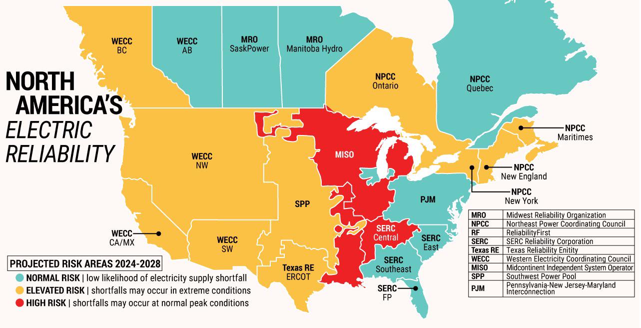 North America Electric Reliability Projected For 2024 2028 R MapPorn 