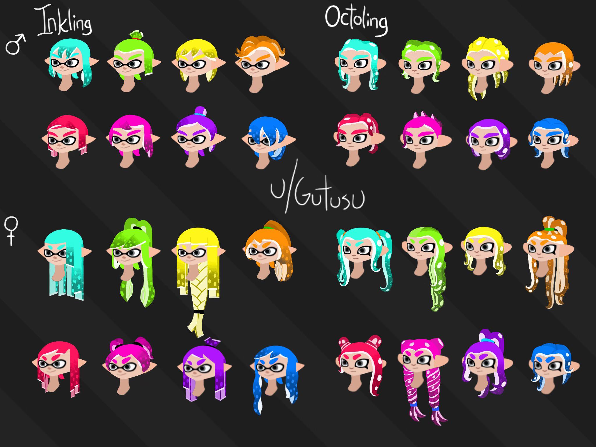 Splatoon inkling hairstyles