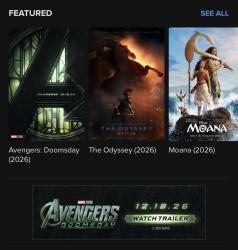 The Fandango app reveals a badge teasing the first trailer for ‘AVENGERS: DOOMSDAY’, with tickets releasing tomorrow at 9AM EST