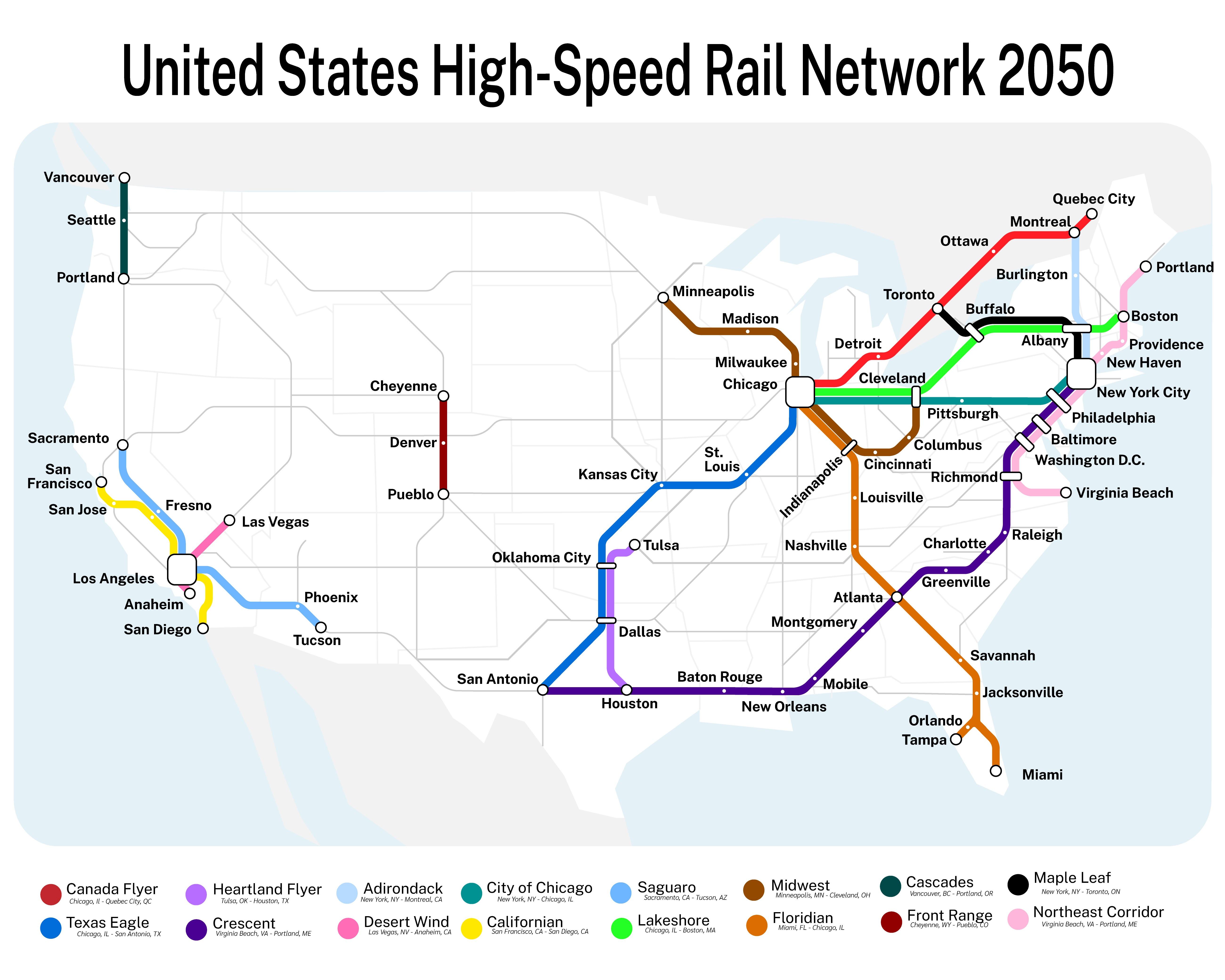 Fantasy United States High Speed Rail Network 2050 OC R 
