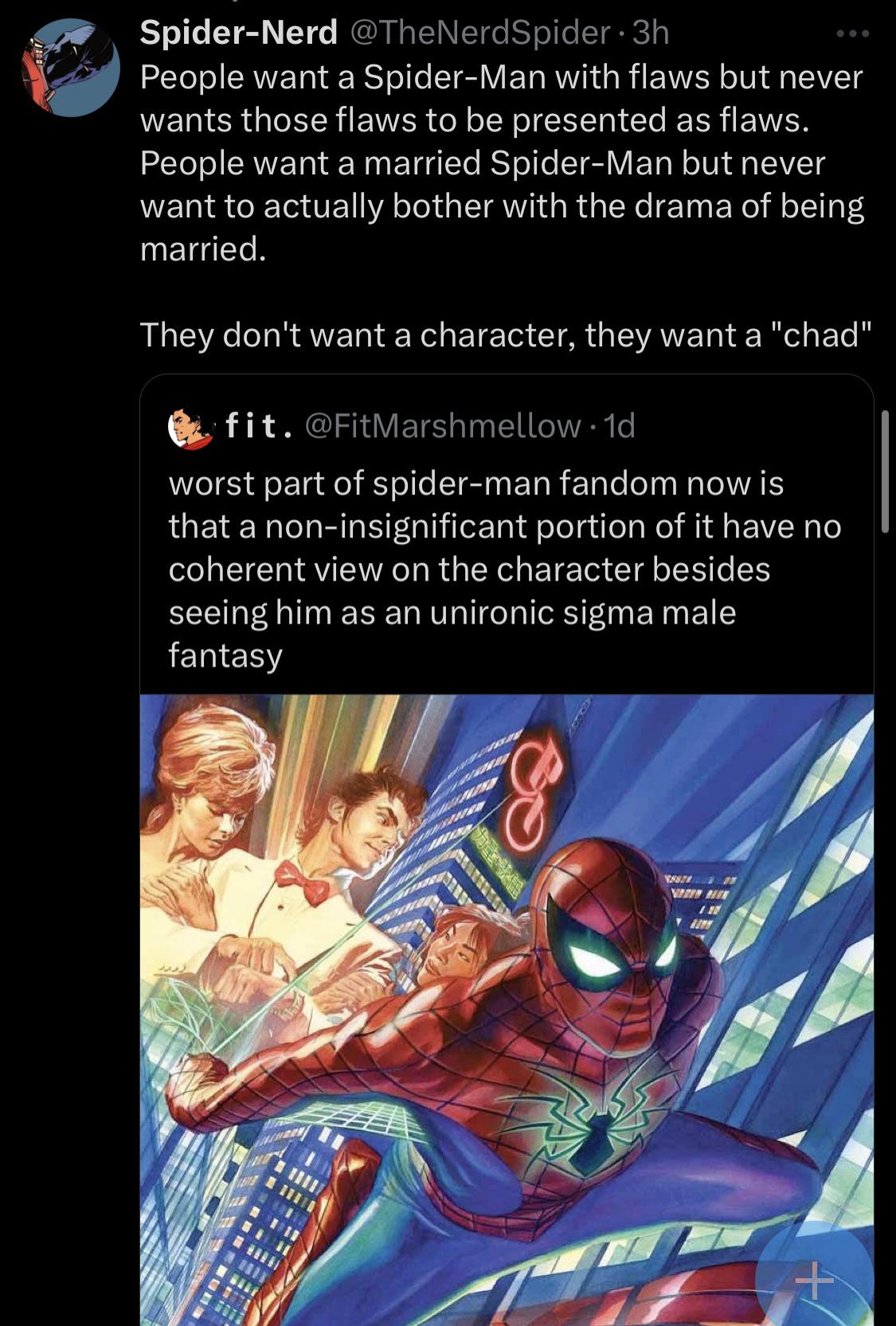 While I do want a married Spider-Man, you have to do more than that. It wouldnt fix everything with the book : rSpiderman