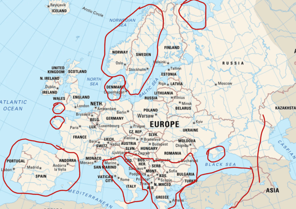 Mapa Fisico Das Peninsulas Da Europa 