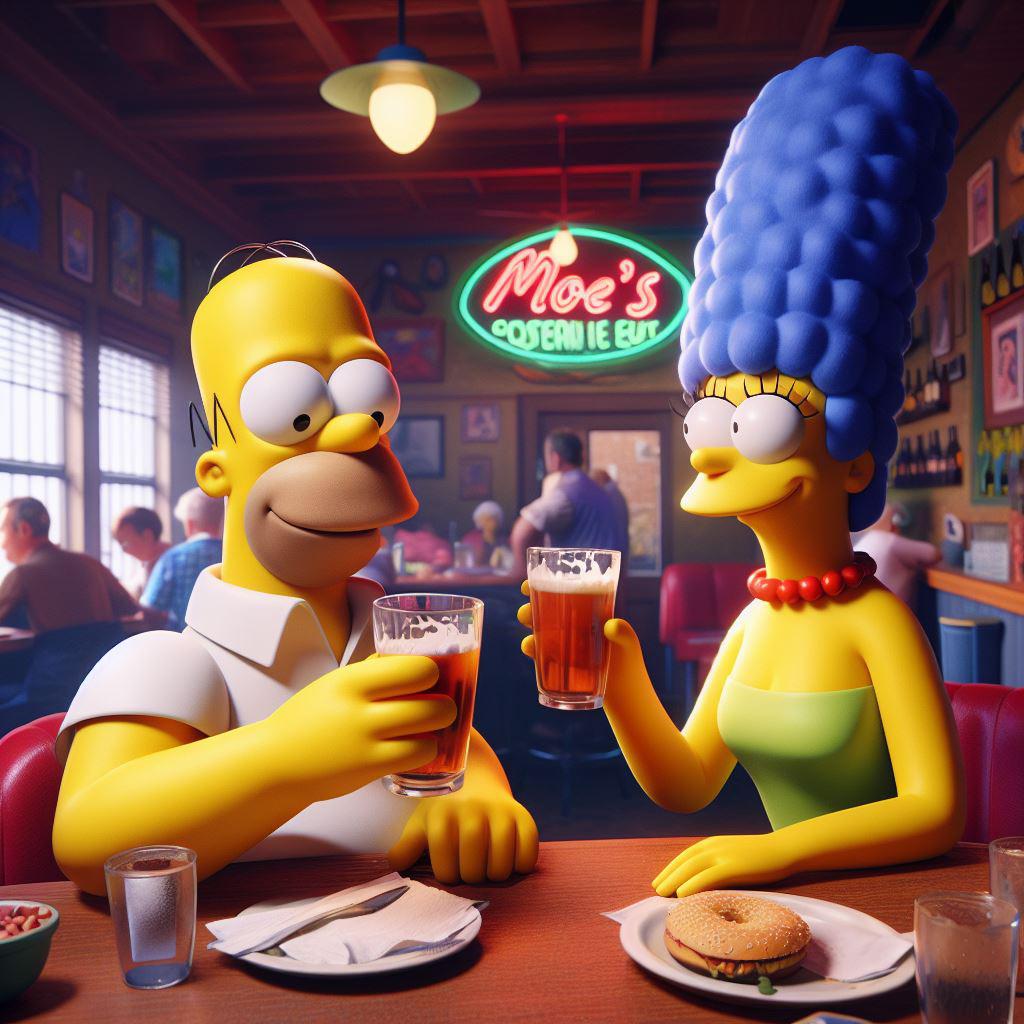 I thought DALL.E 3 couldnt do copyright characters? Got it to do Homer and Marge at Moes! : rChatGPT