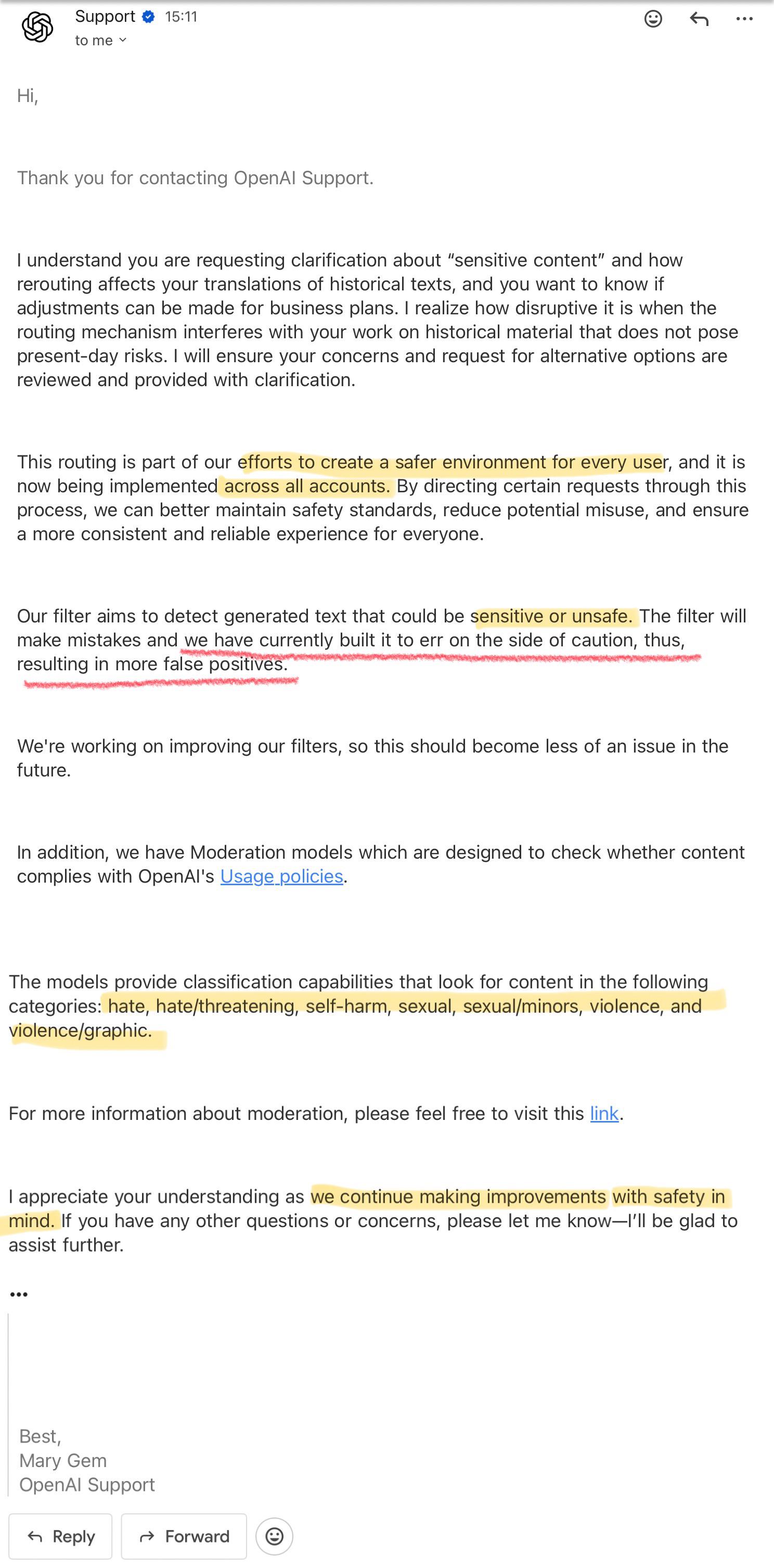 La deuxième réponse officielle de léquipe de support de OpenAI : rChatGPT