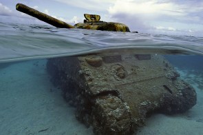 Submerged Sherman Tank from the battle of Saipan (1944). Still in water