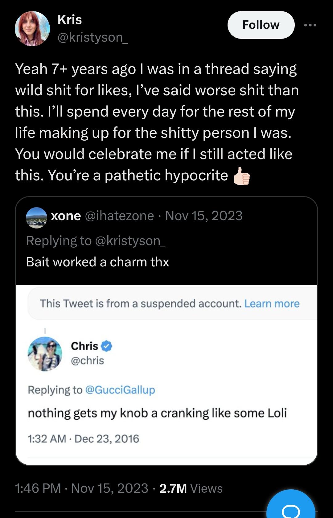 kris addressed her tweets in november 2023 : rh3h3productions