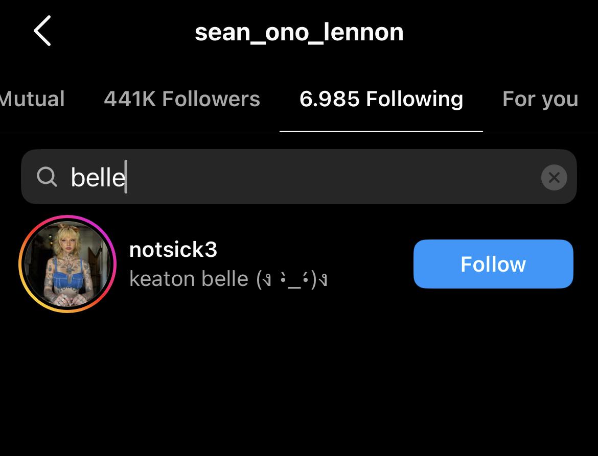 BREAKING NEWS Sean Lennon stopped following Belle Delphine :  rbeatlescirclejerk