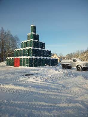 Christmas tree made out of portable toilets. (Estonia, Võru)