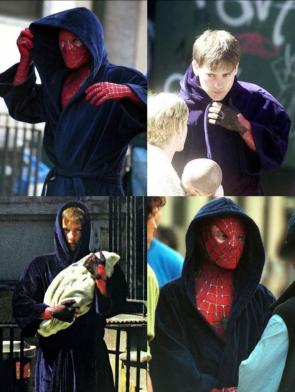 Tobey Maguire on the set of Spider-Man (2002).