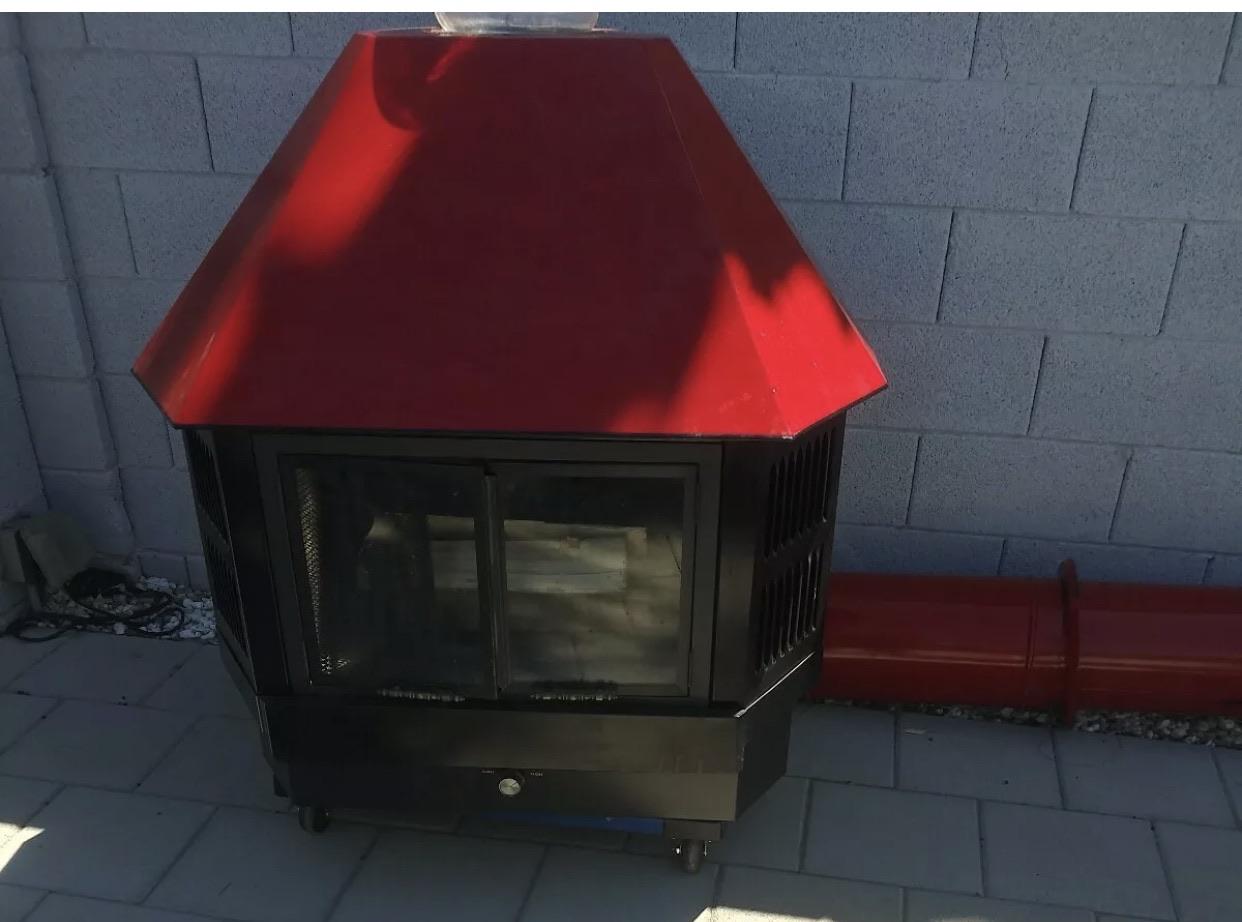 Mid Century Freestanding Cone Fireplace Firehood Avocado Green Malm Preway 1 999 99 Picclick