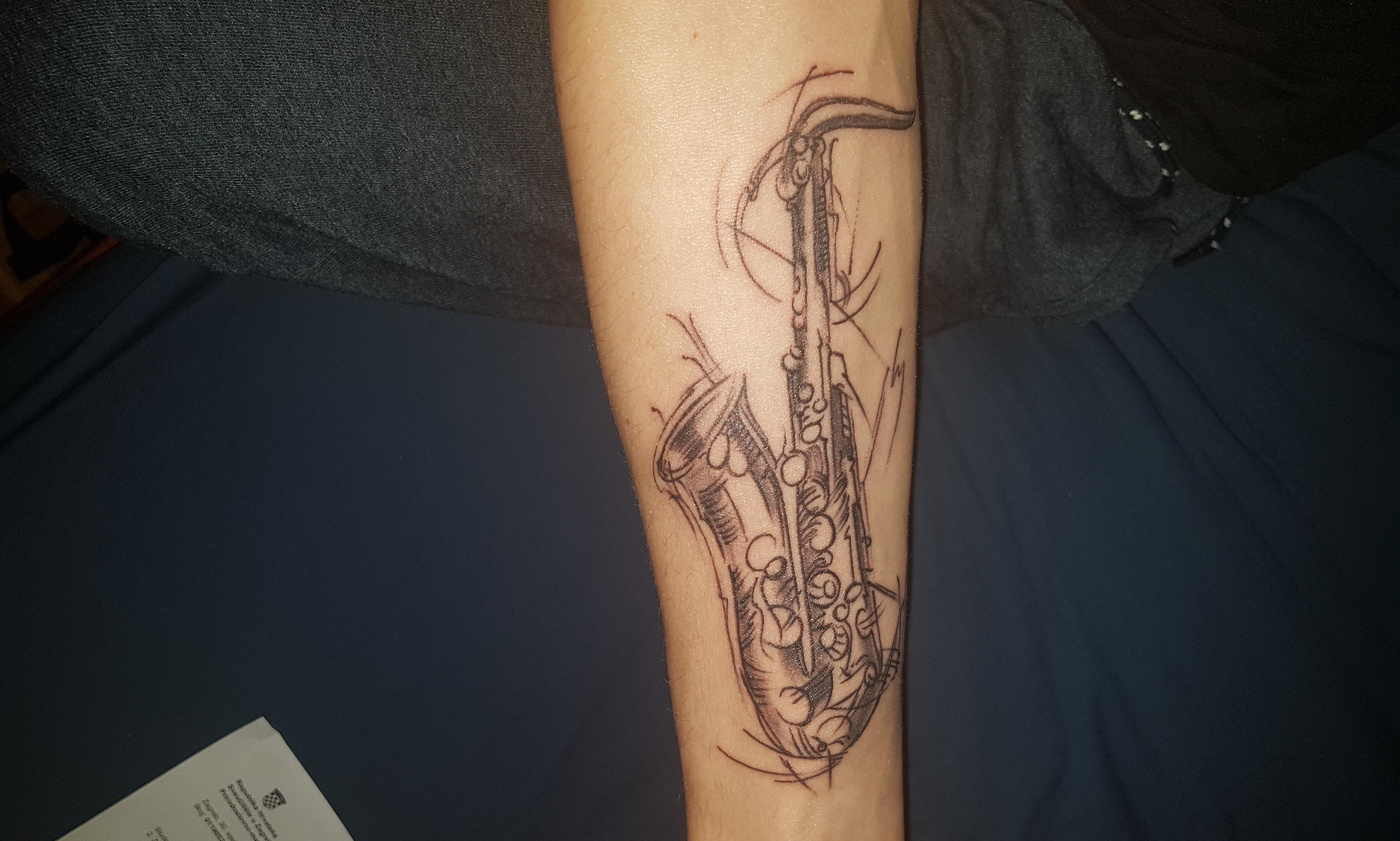 Sketchy Sax Done By Damir Popovic At Tattoo Hardline Zagreb Croatia Tattoos