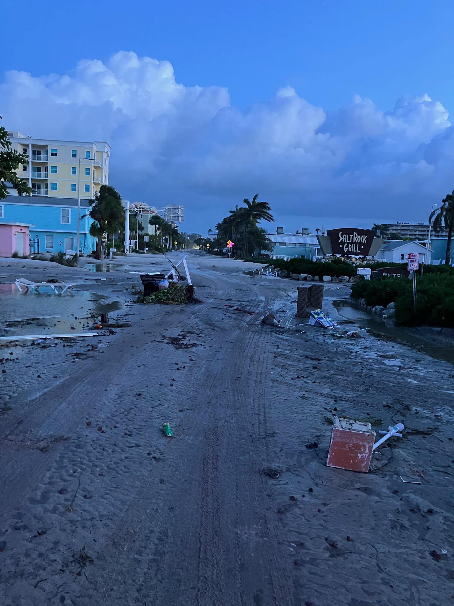A view of Gulf Blvd looking down by Salt Rock Grill from Hurricane  Helene🌀🌀 .. This is a complete disaster  war zone... Currently the  police, are only letting residents on and