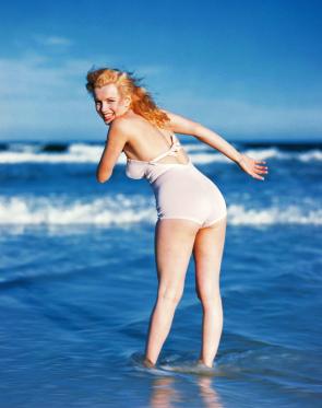 Marilyn Monroe poses on Long Island’s Tobay Beach, Oyster Bay, New York, 1949.
