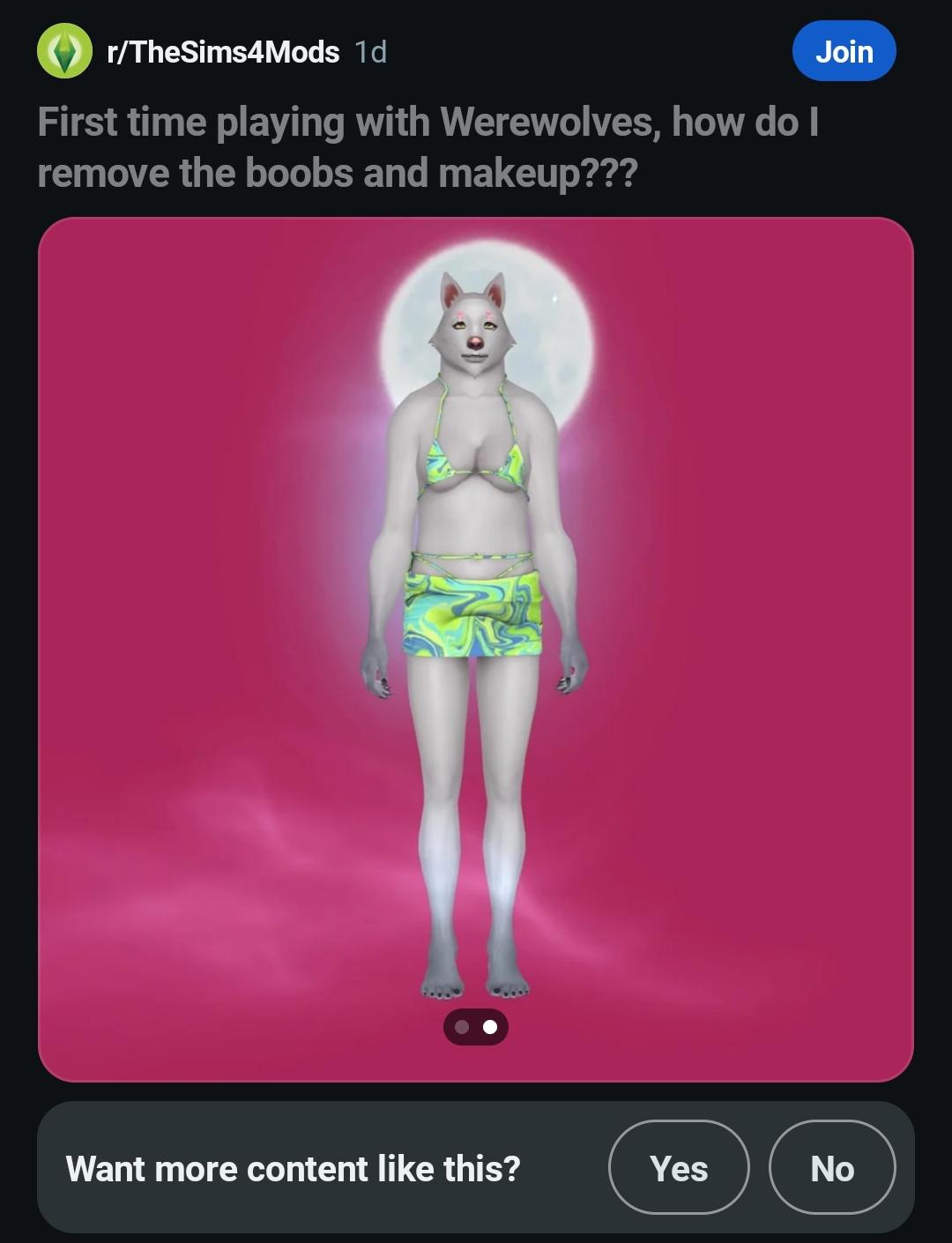 First time playing with Werewolves, how do I remove the boobs and makeup???  : rTheSims4Mods