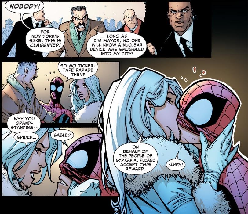 Spiderman and silver sable kiss