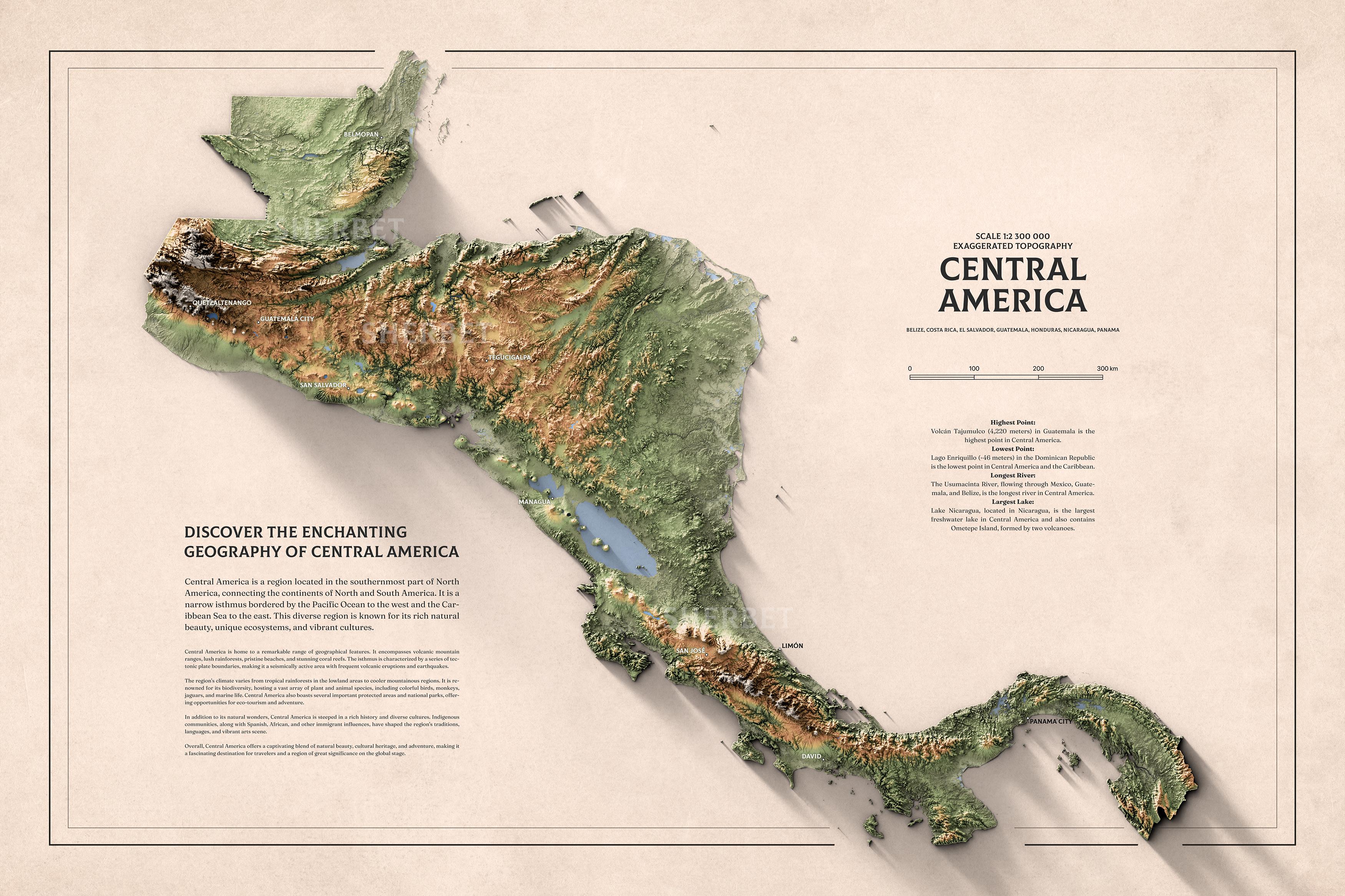 Physical Map Of Central America 160 Contour Map Of Central America 