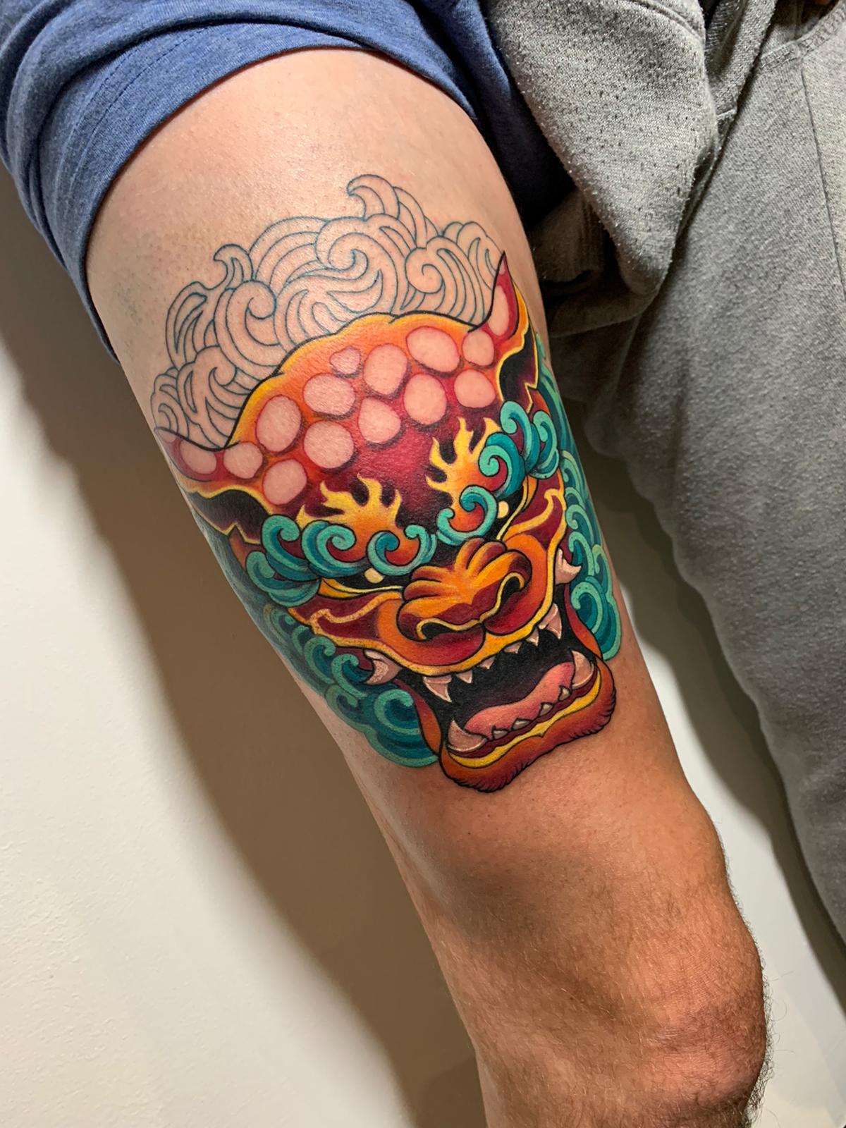 Made A Start On This Fu Dog Piece (By Sare Ush Tattoos) Can't Wait To Do More On This Whole Leg With Matching Colour Theme! : R/Tattoo 1600_x_1200_jpg