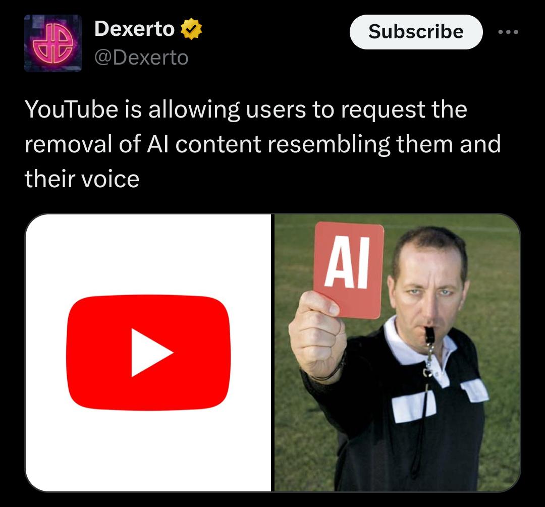 YouTube is allowing creators to remove AI generated content that is using their voiceface on the platform. : rHololive