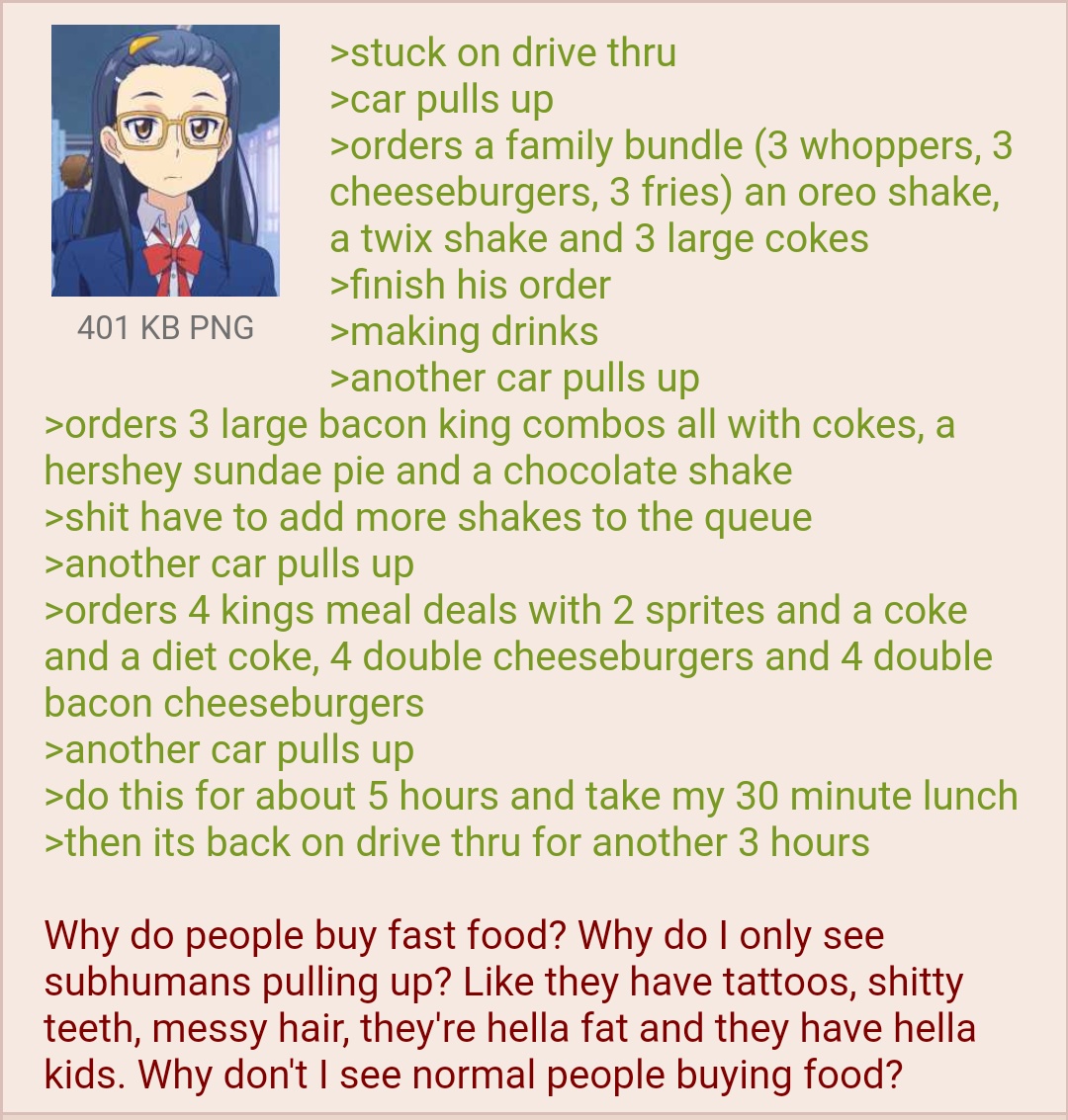 Anon works in fastfood : rgreentext