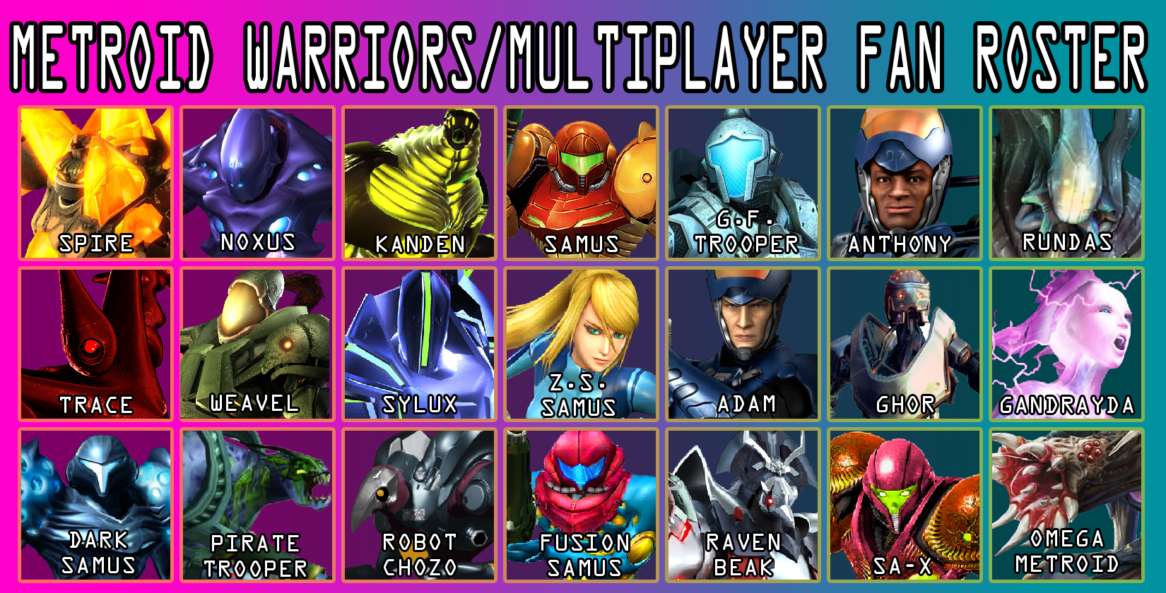 WHAT IF: Metroid Prime 4 has multiplayer like Prime Hunters? OR, what if  there was a Dynasty Warriors-style game for Metroid? Here is my fan-made  roster for any of those ideas. You're
