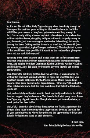 Cody Ziglar’s message from Miles Morales: Spider-Man #42