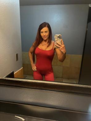 Rocking it out in the red romper