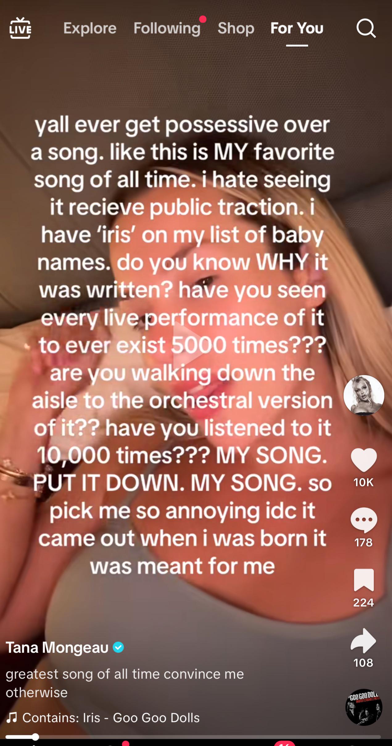 Tana saying this about Iris, a song everyone knows with 2.5 billion streams  😭😂 girl : rcanceledpod