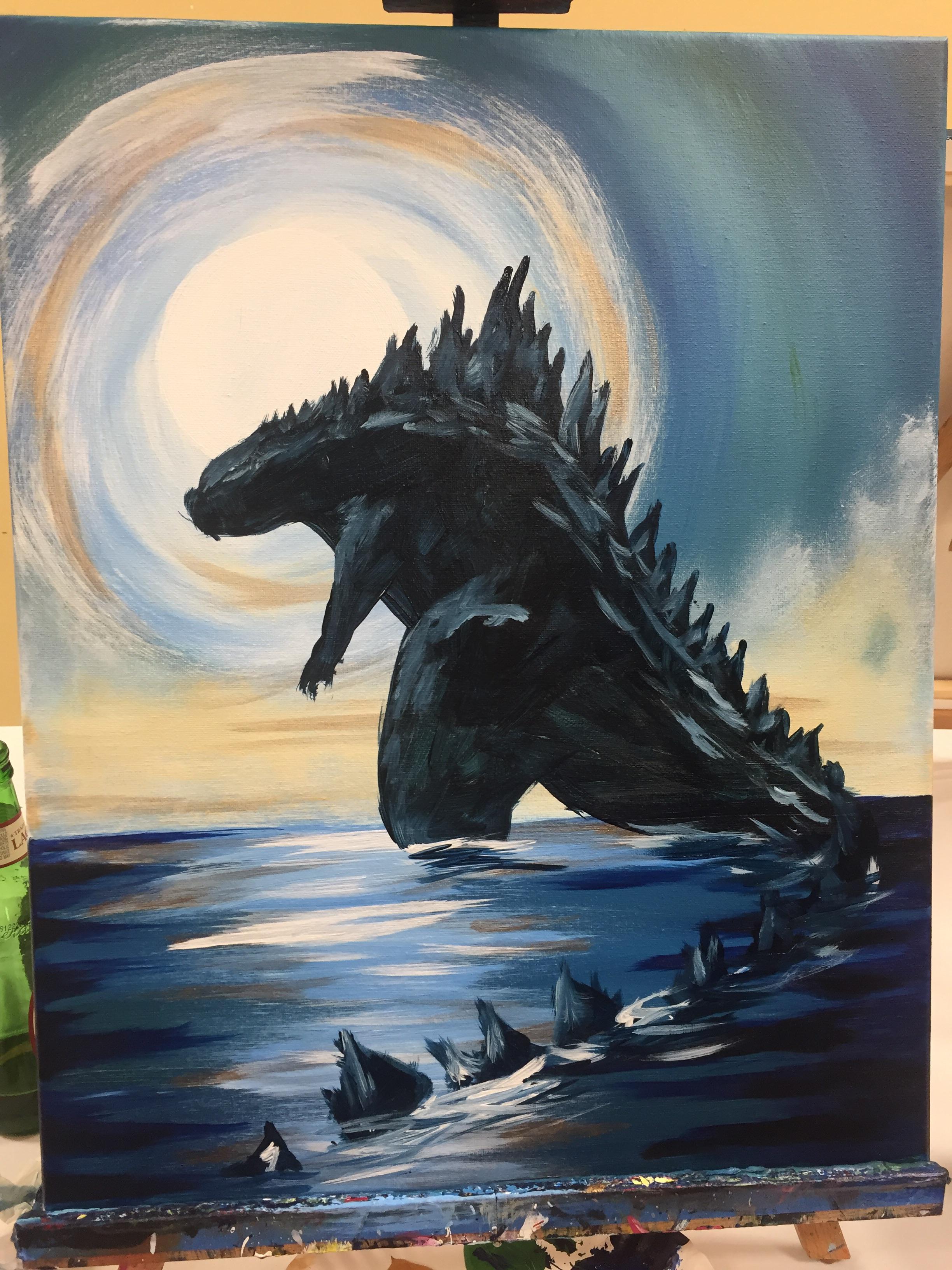 The Wave Painting Godzilla - Went to a Painting With a Twist : GODZILLA
