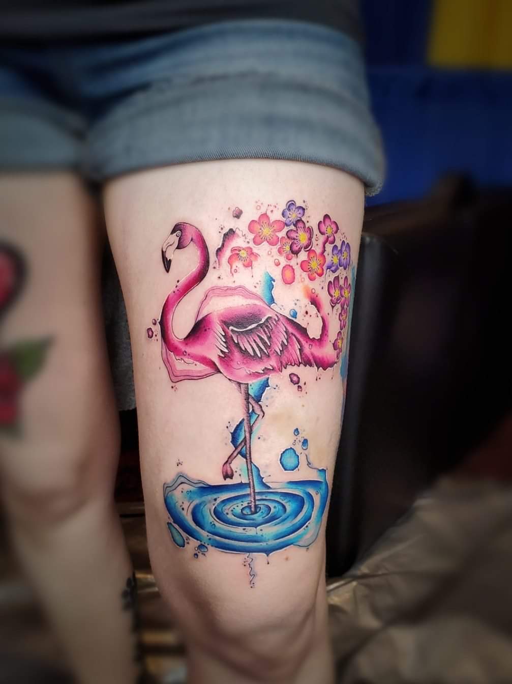 Watercolor Flamingo With Flowers Done By Me, Jennifer Jackal, At International Ink In Stevens Point, Wisconsin – Tattoo Lover Family 1344_x_1007_jpg