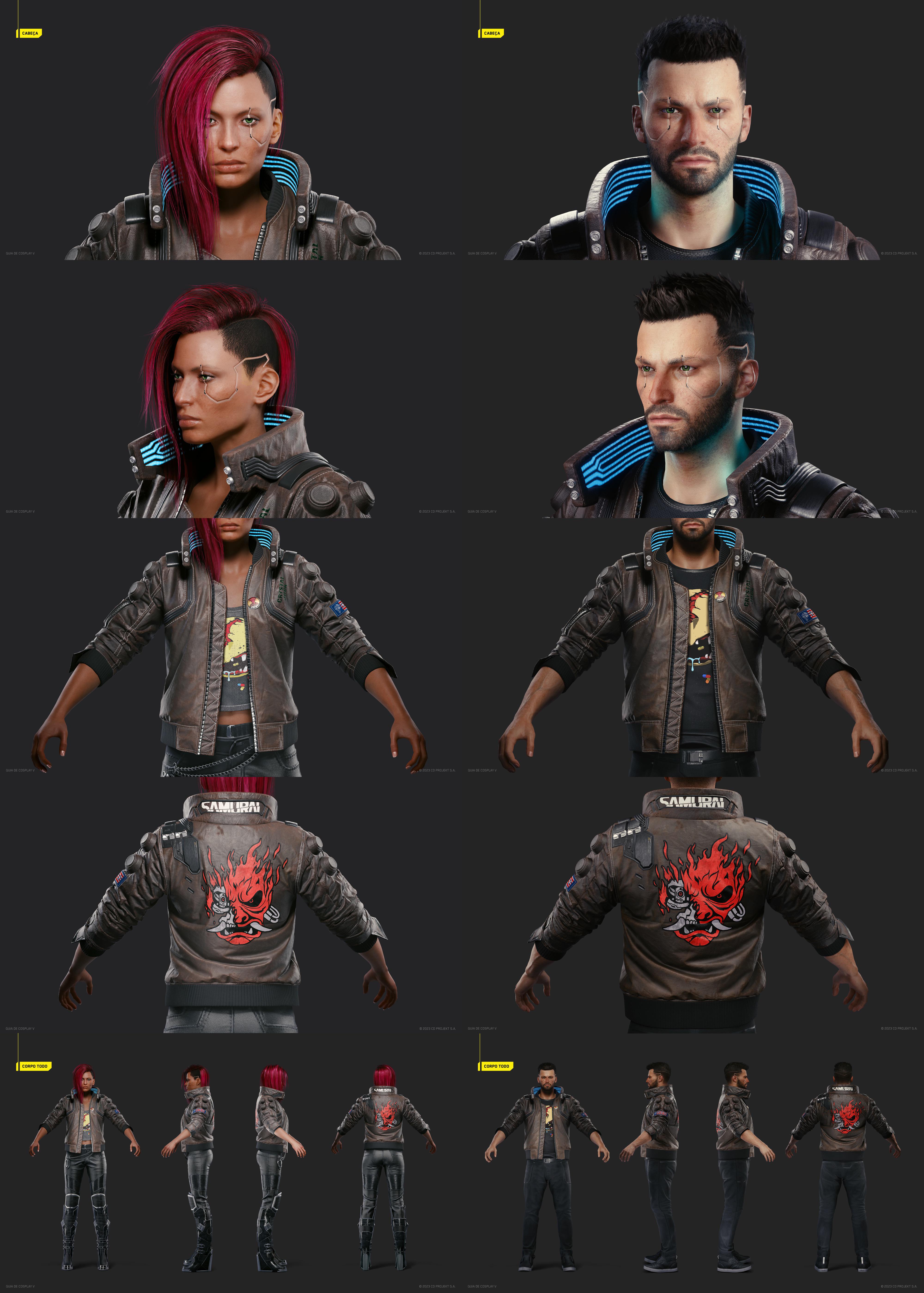 CDPR has dropped new HQ renders of both female and male V's default  appearance in their cosplay guide. I hope the graphic designer and  cosplayers have fun with it, cause I know