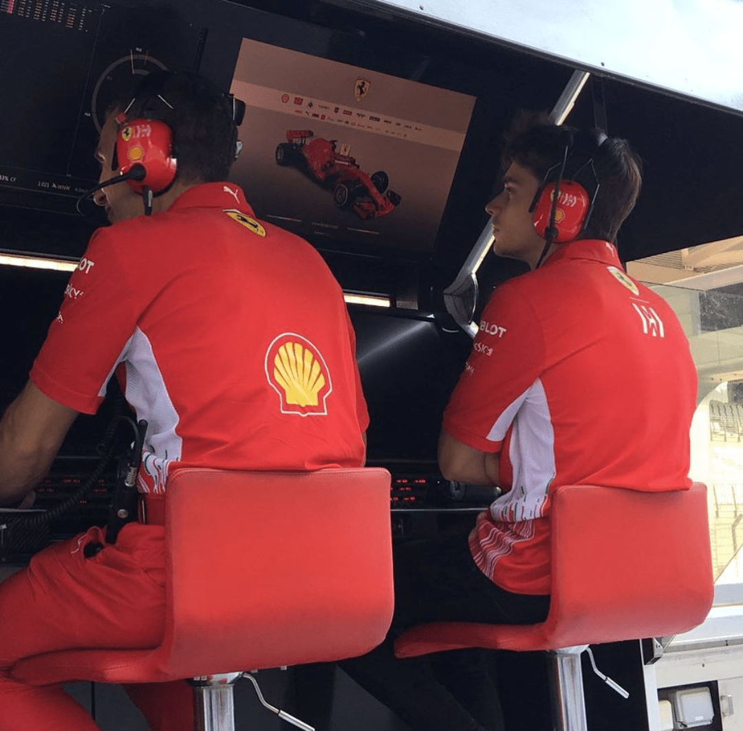 Charles Looking Over The Testing Session In His Ferrari
