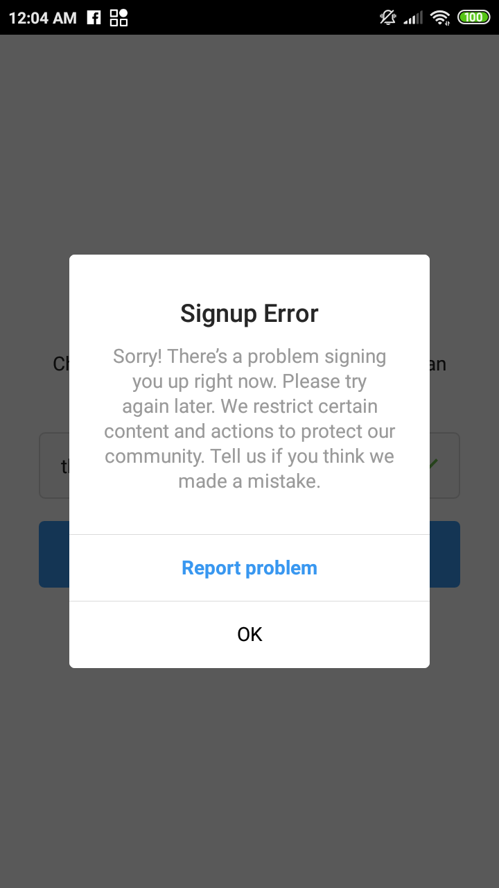 Share a short description of the problem and paste . Cannot Register The App Is Broken R Instagram