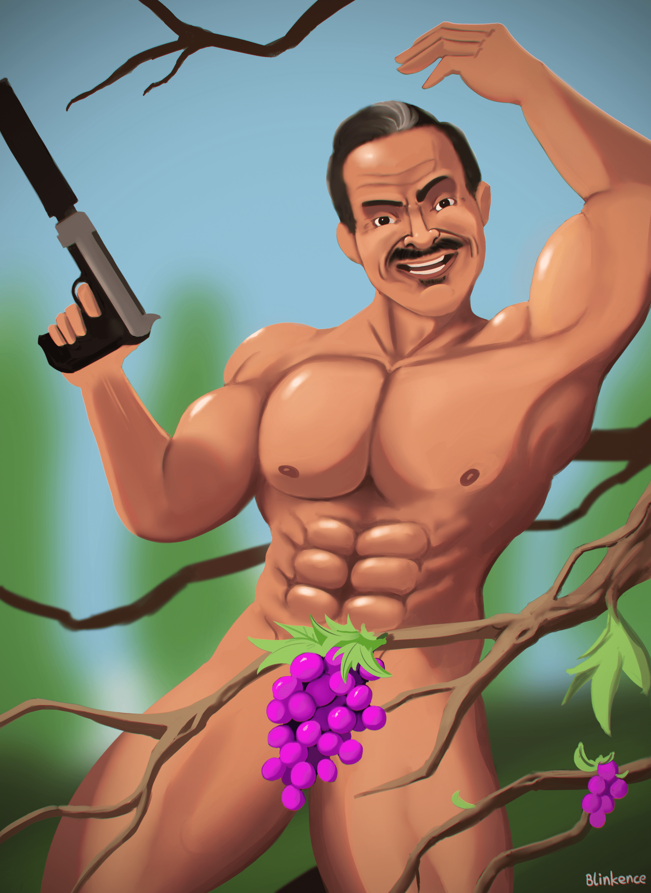 rokbuddychicanery FORCED to me to make this painting of a tasteful Lalo  Salamanca nude, his privates only covered up by a cluster of grapes. You  guys wanted this, not me. : rokbuddychicanery
